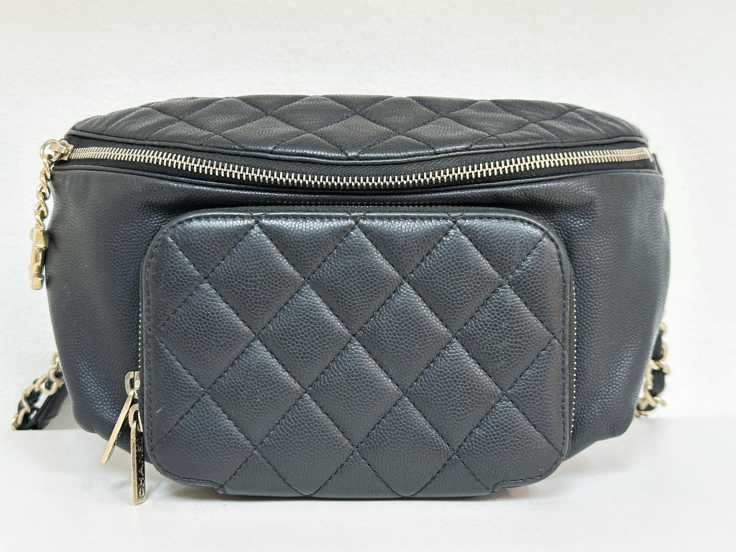 Chanel Black Quilted Caviar Leather Business Affinity Waist Belt Bag 2728 holo