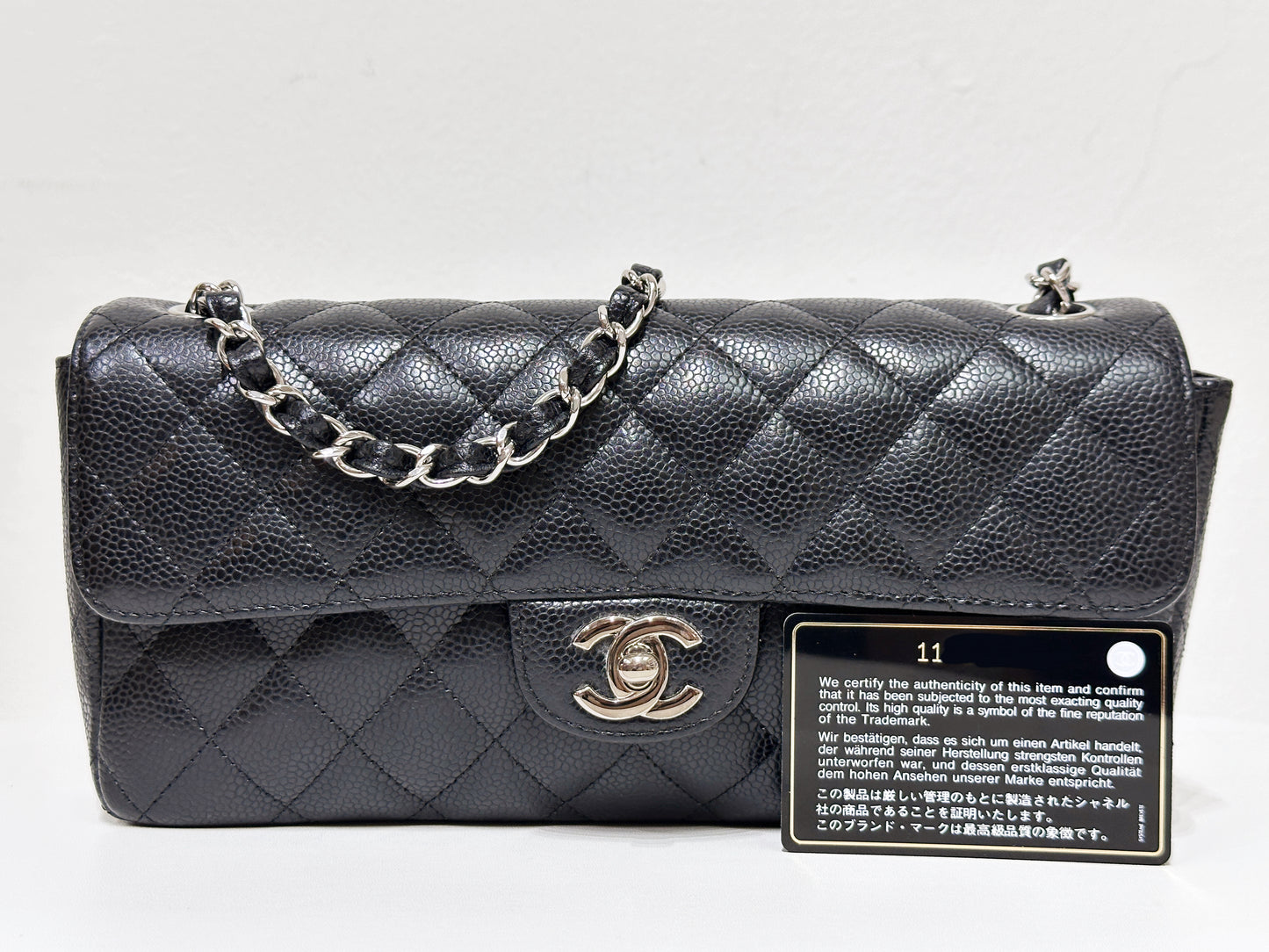 Chanel Caviar East West Flap Bag Black SHW 1172 holo card