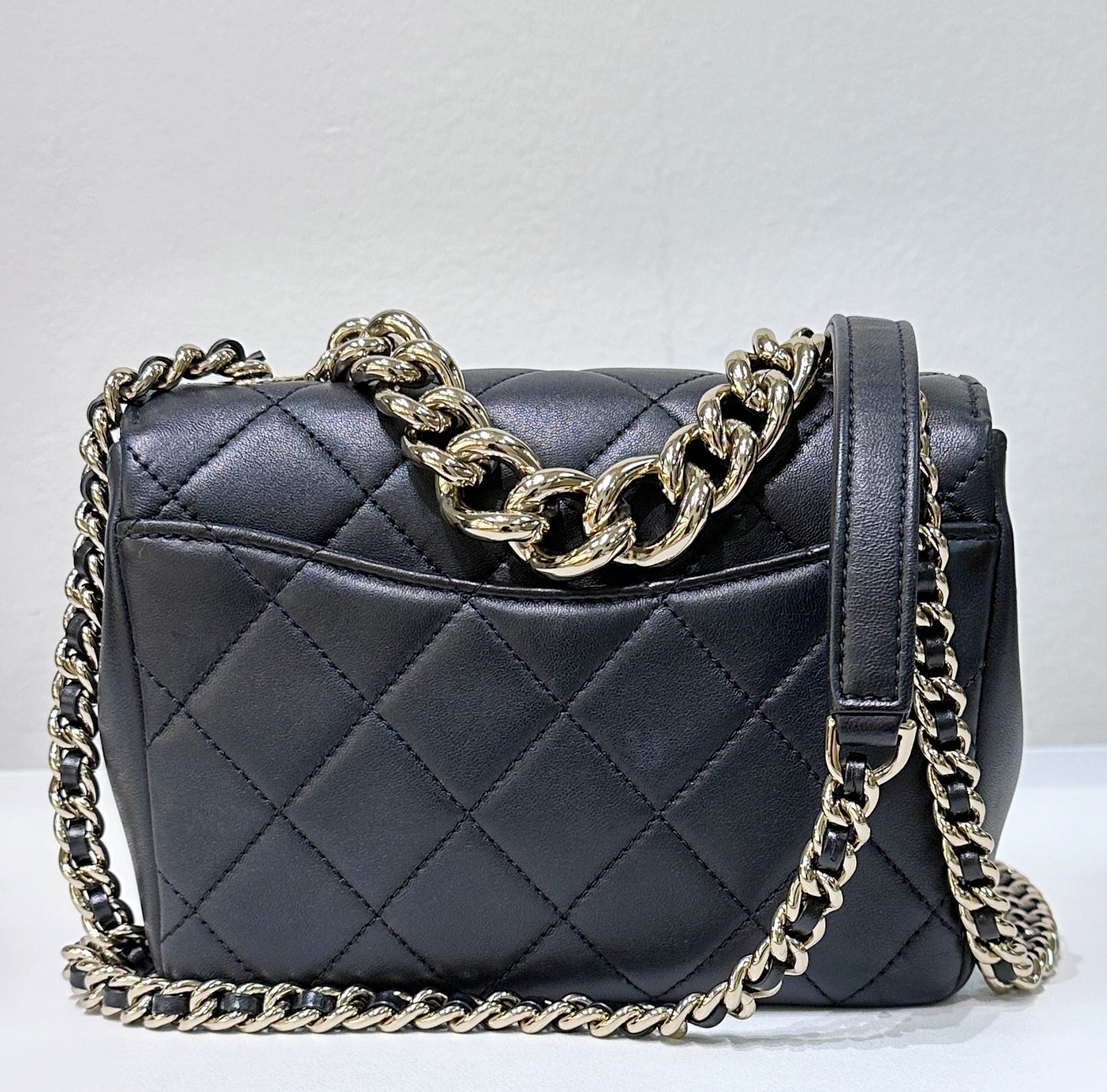 CHANEL Lambskin Quilted Studded Beauty Begins Flap Black