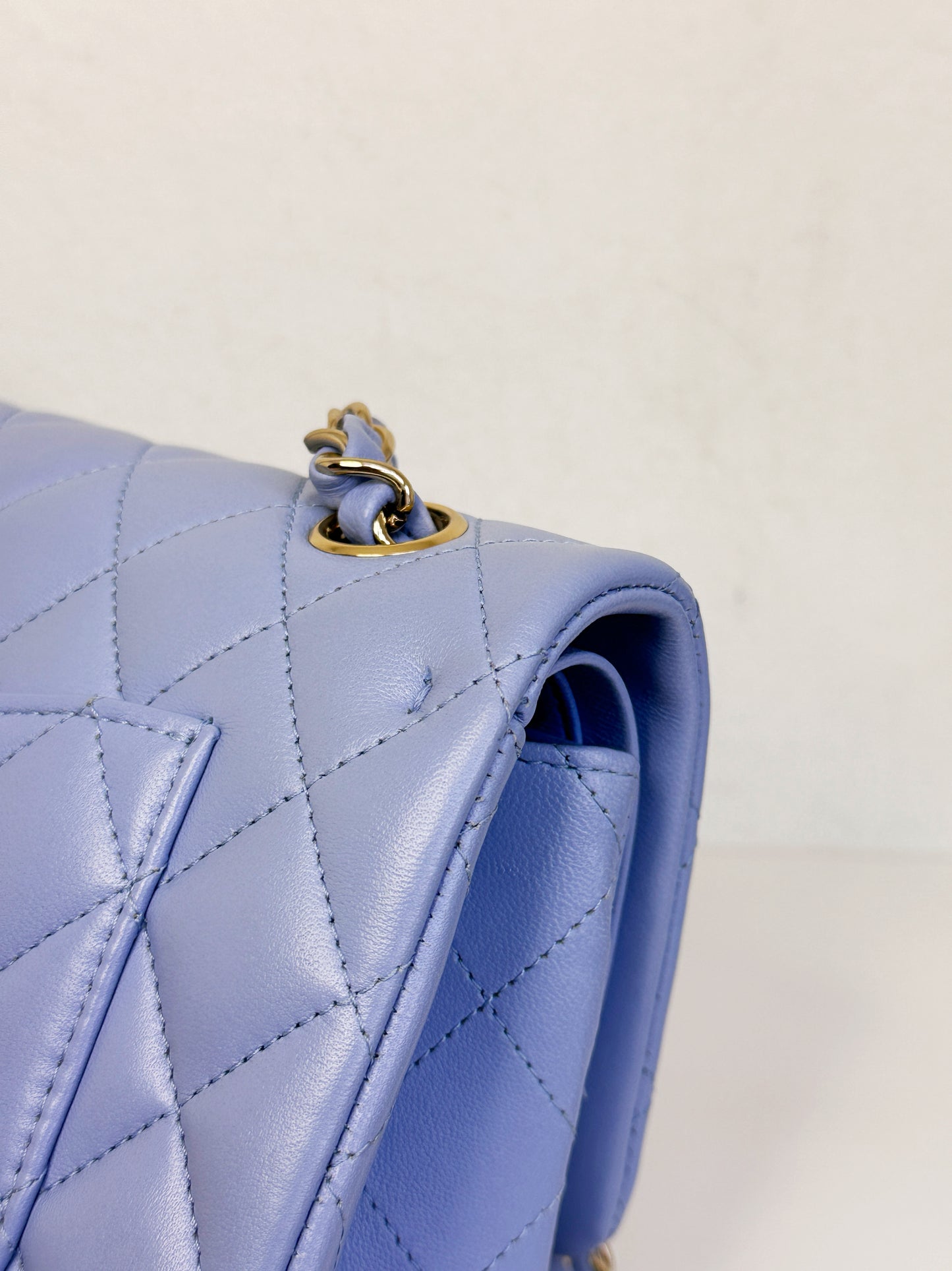 Chanel 21c Small Lambskin Classic Quilted Double Flap Bag Sky Blue GHW 3072 holo card