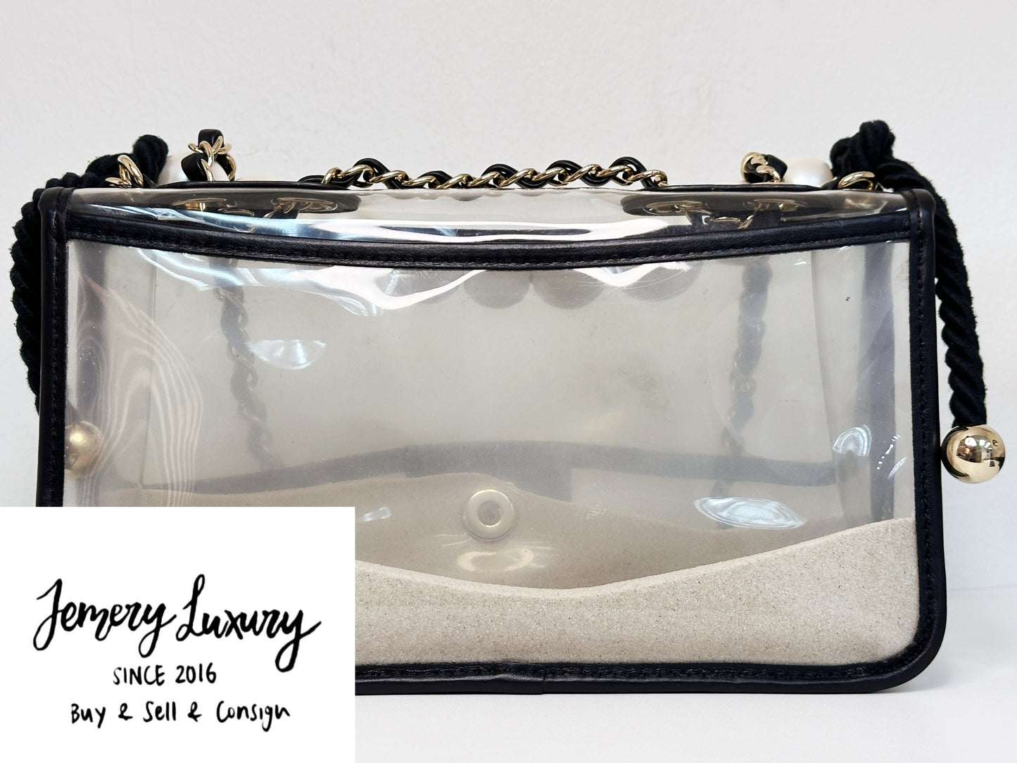 Chanel Medium Lambskin CoCo Sand PVC Sand By The Sea Flap With Pearl Strap Black 274 holo card