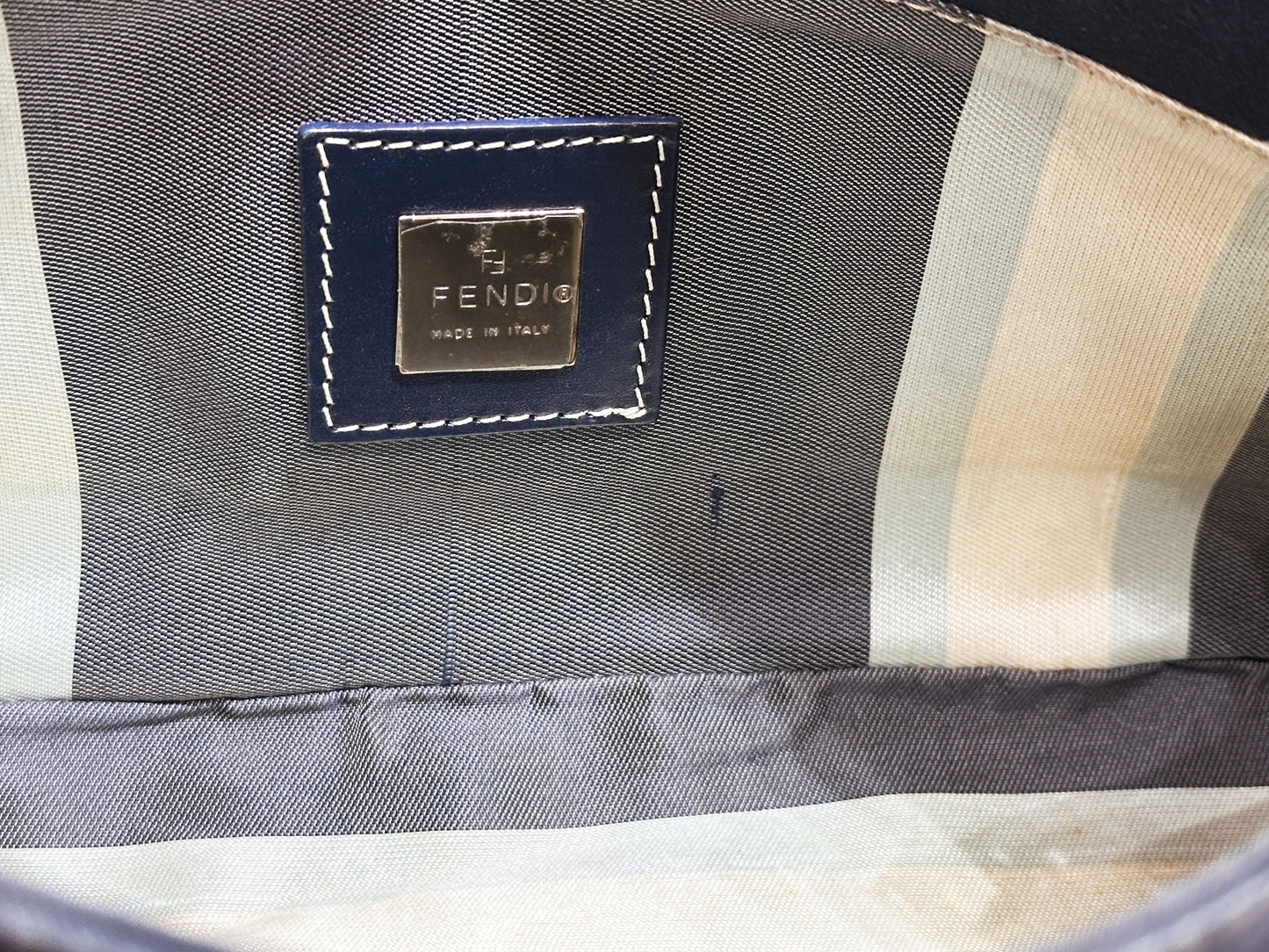 Fendi Mamma Baguette Canvas Shoulder Bag Navy blue
