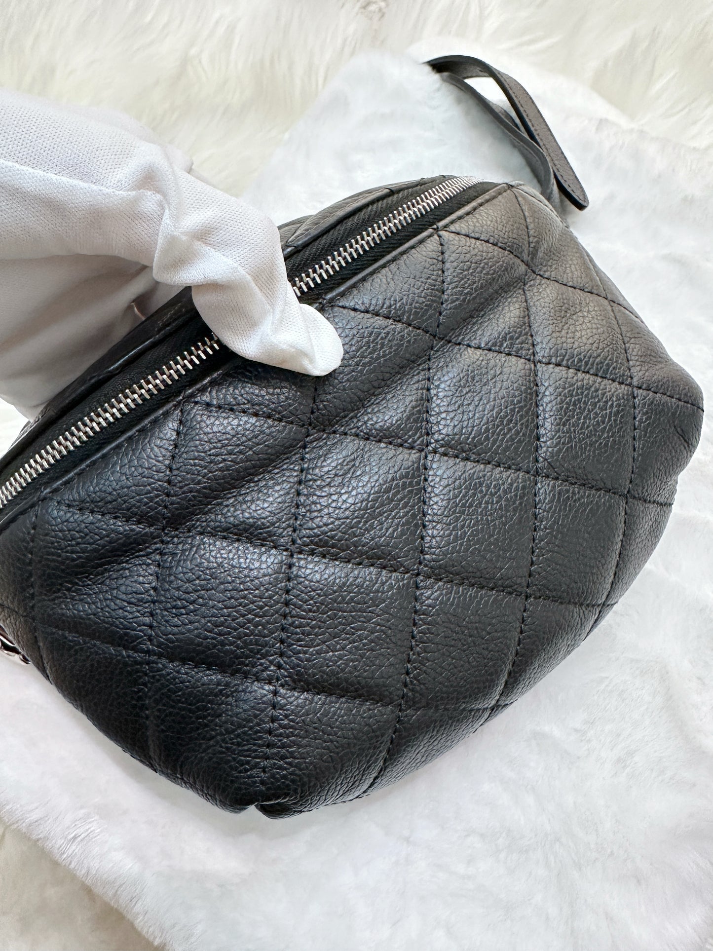 CHANEL Grained Calfskin Quilted Waist Belt Bag Black 2748 holo card