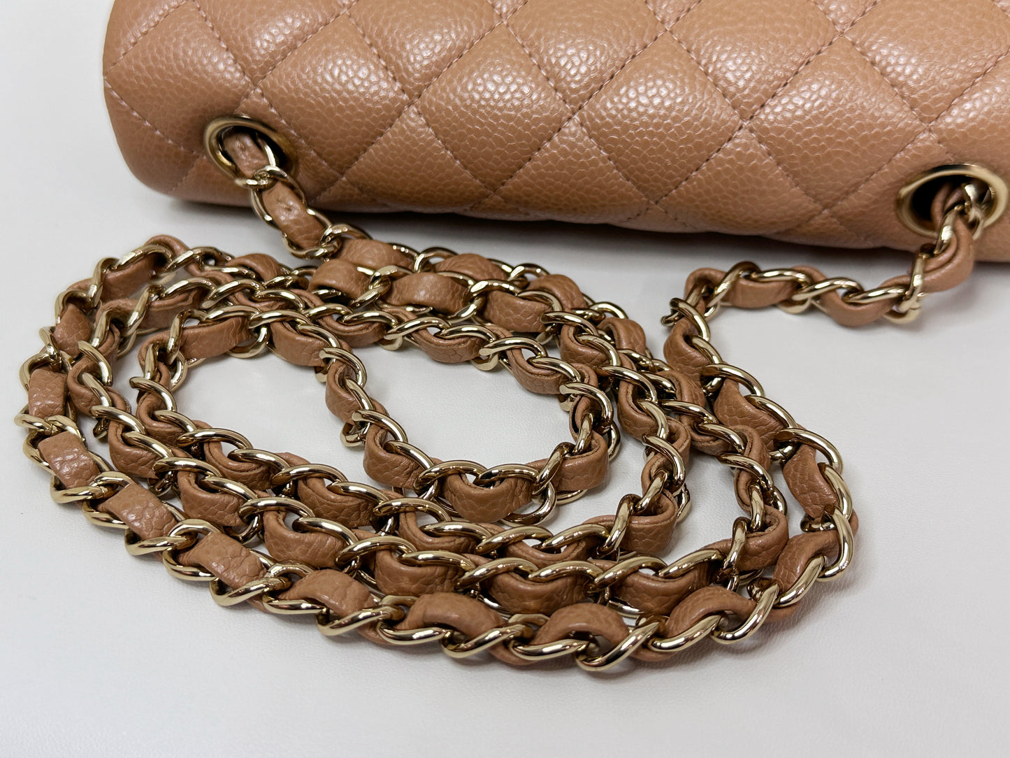 Chanel Classic Mini Rectangular Caviar Dark Beige Bag GHW 259 holo card (corner slightly touch)