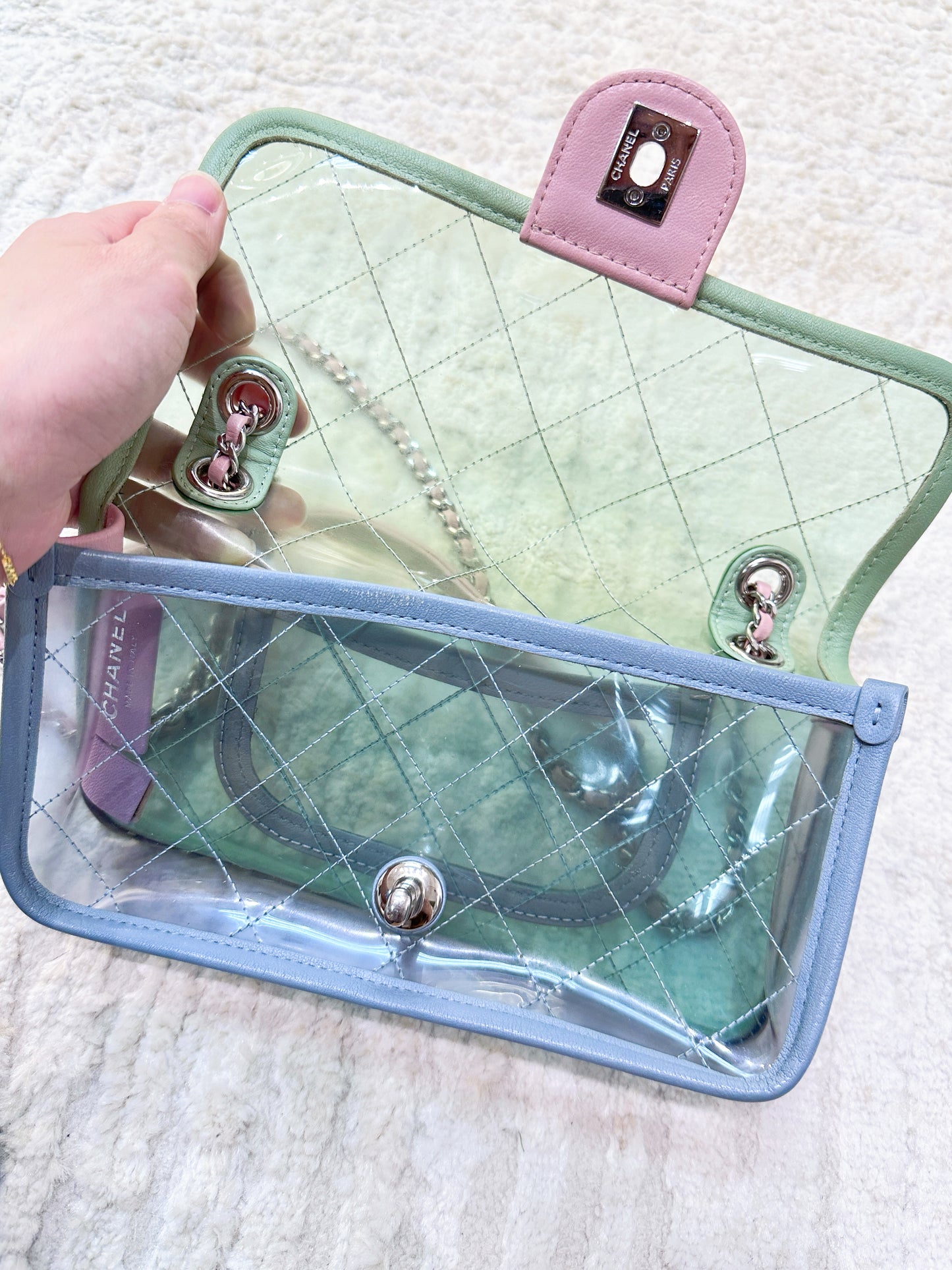 Chanel Coco Splash PVC Mini Flap Bag Blue/Green/Pink Silver Hardware