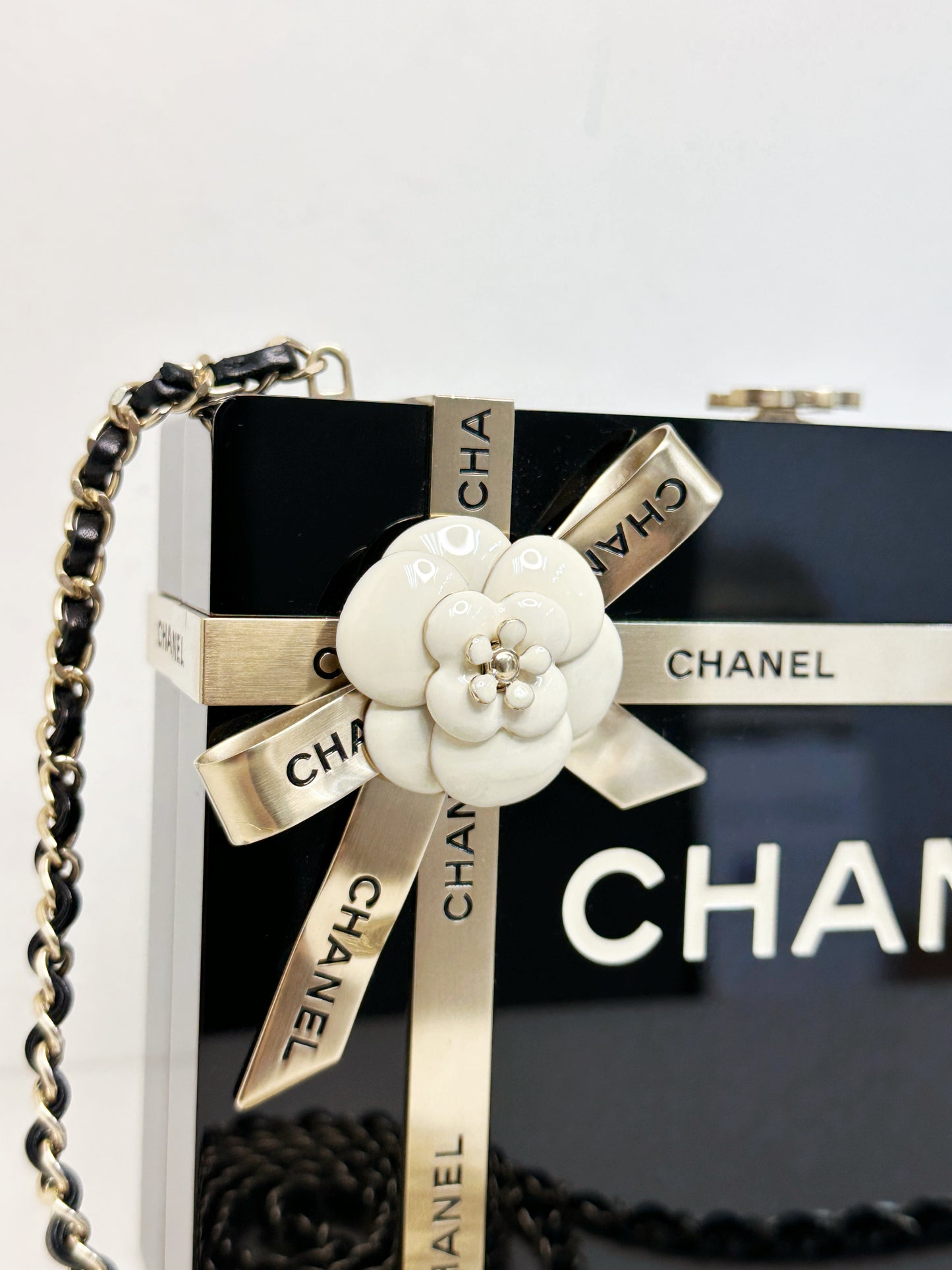 Chanel Plexiglass Gift Box Clutch Black 2327 holo card