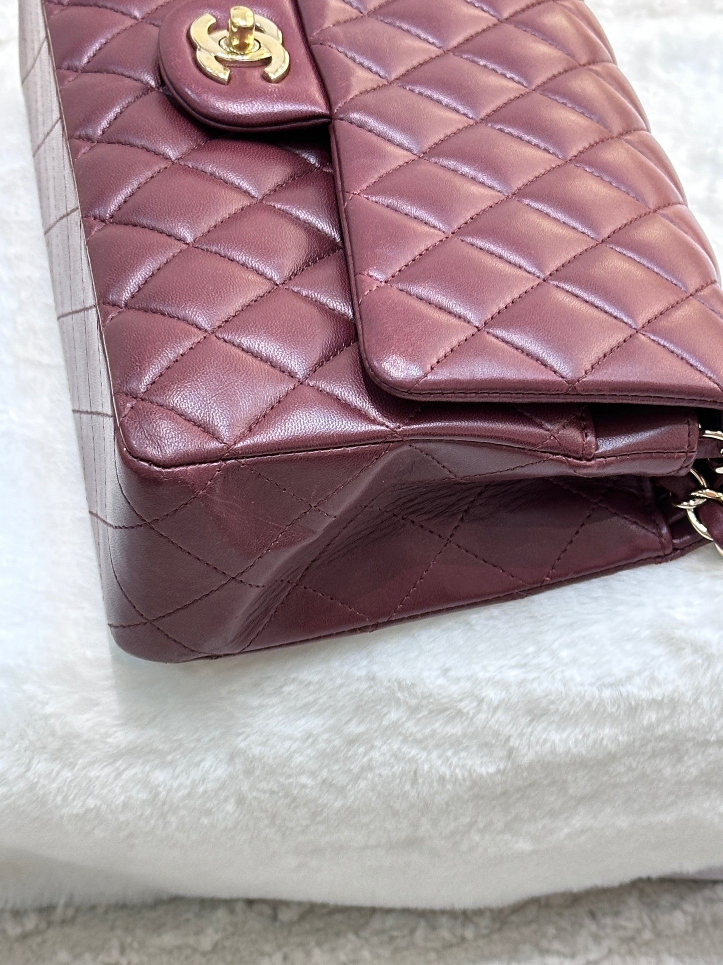 CHANEL Lambskin Quilted Medium Double Flap Burgundy