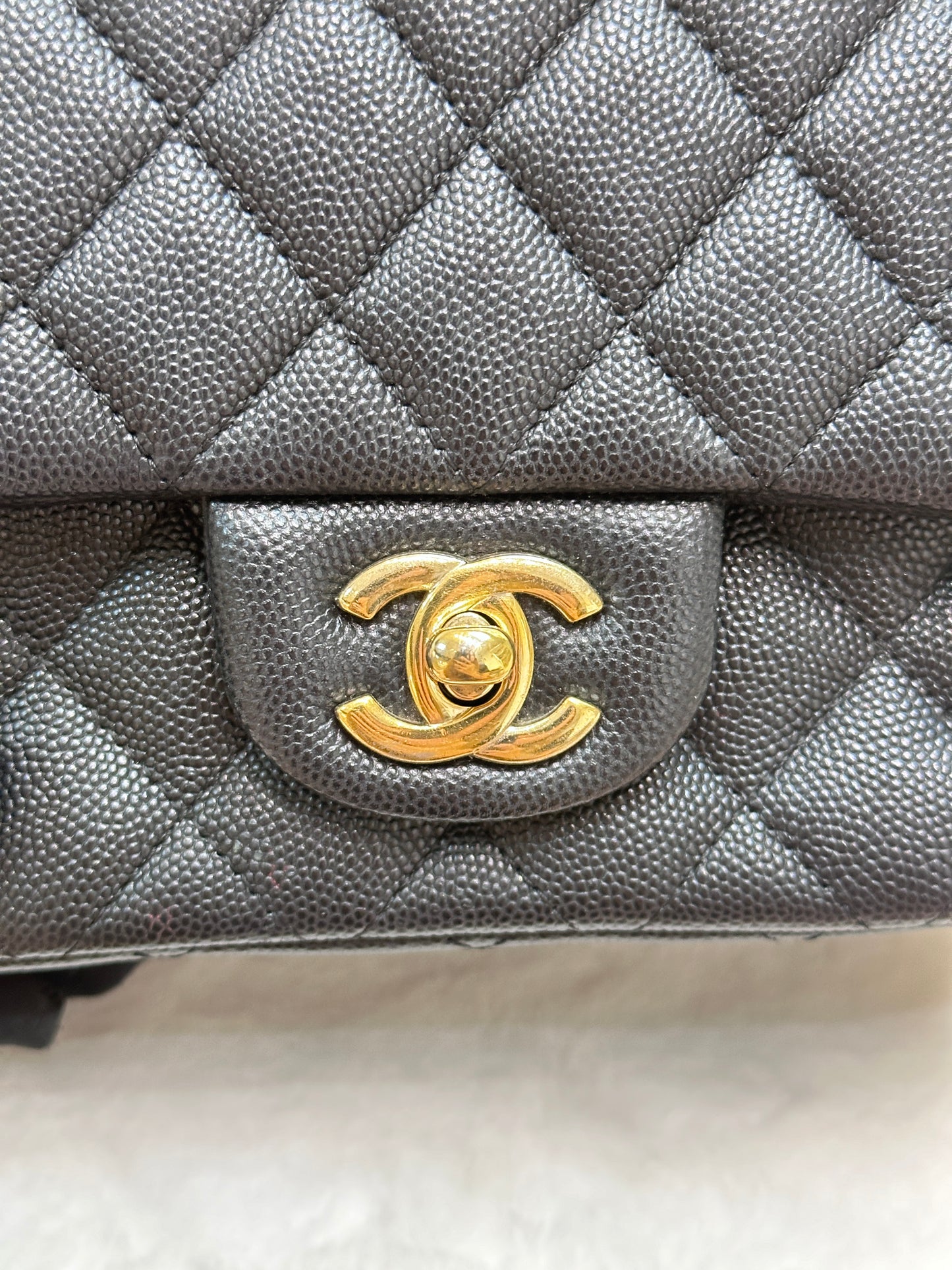 Chanel Mini Square Black Caviar Gold Hardware