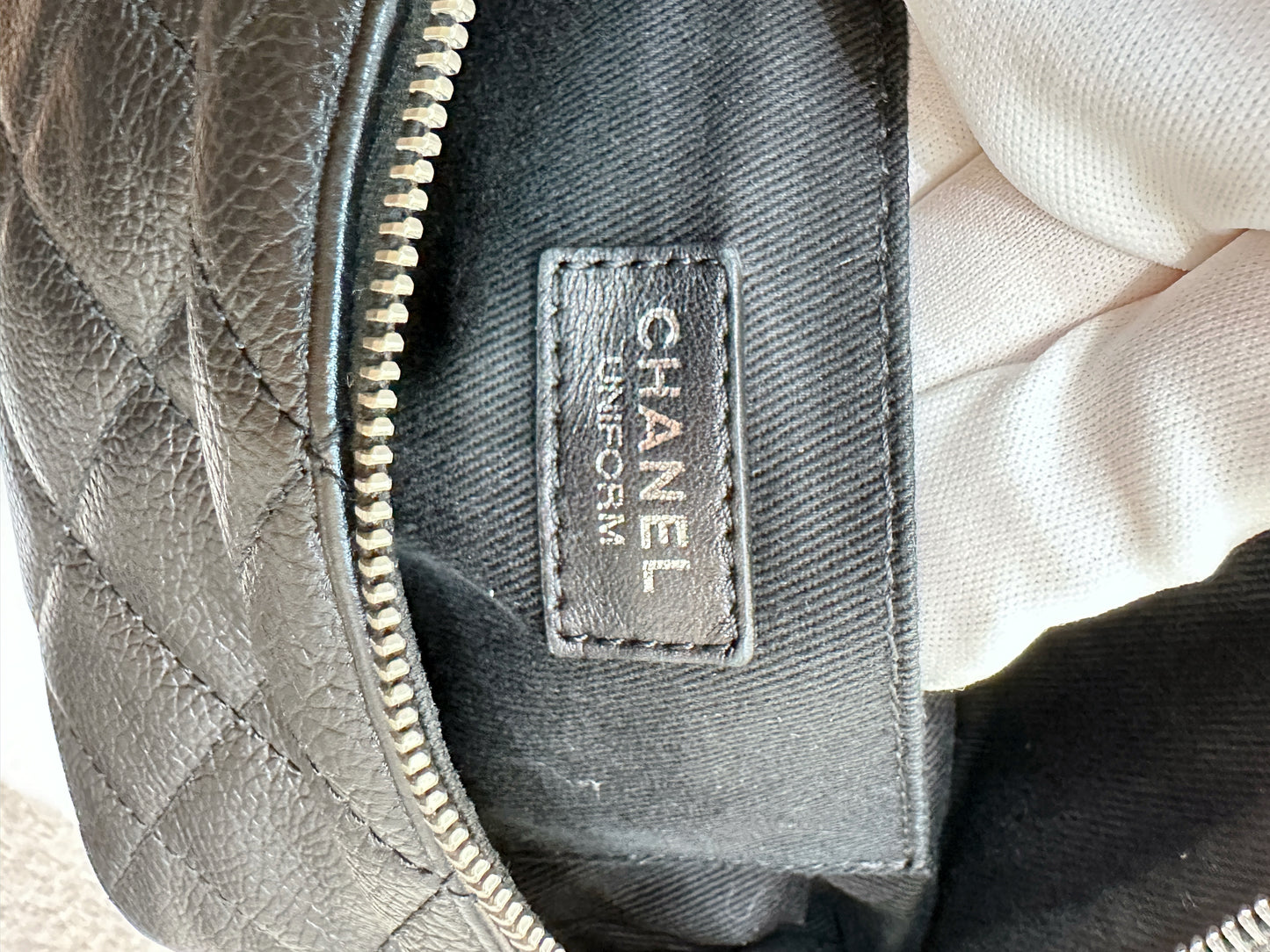 CHANEL Grained Calfskin Quilted Waist Belt Bag Black 2748 holo card