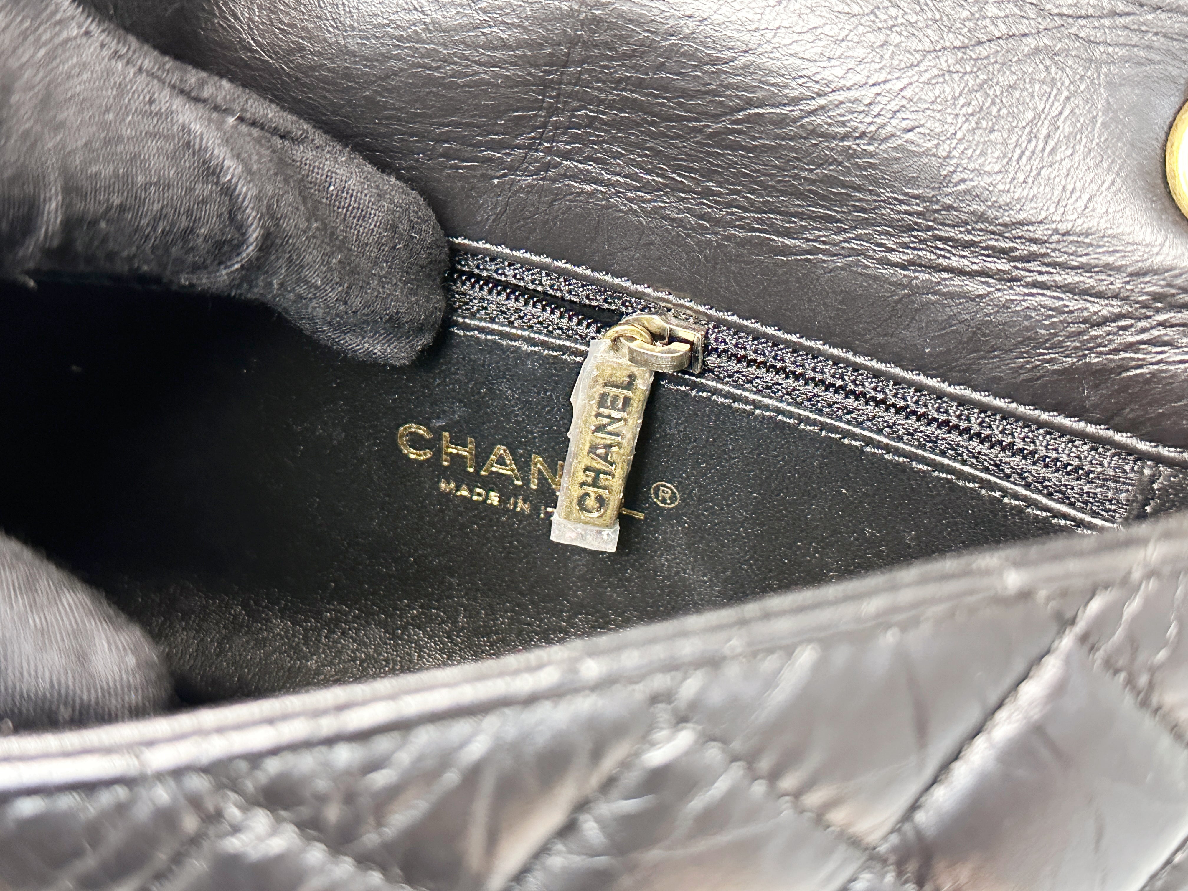 Chanel Mini Limited Edition Aged Calfskin Quilted Medallion Flap Black GHW 206 holo card