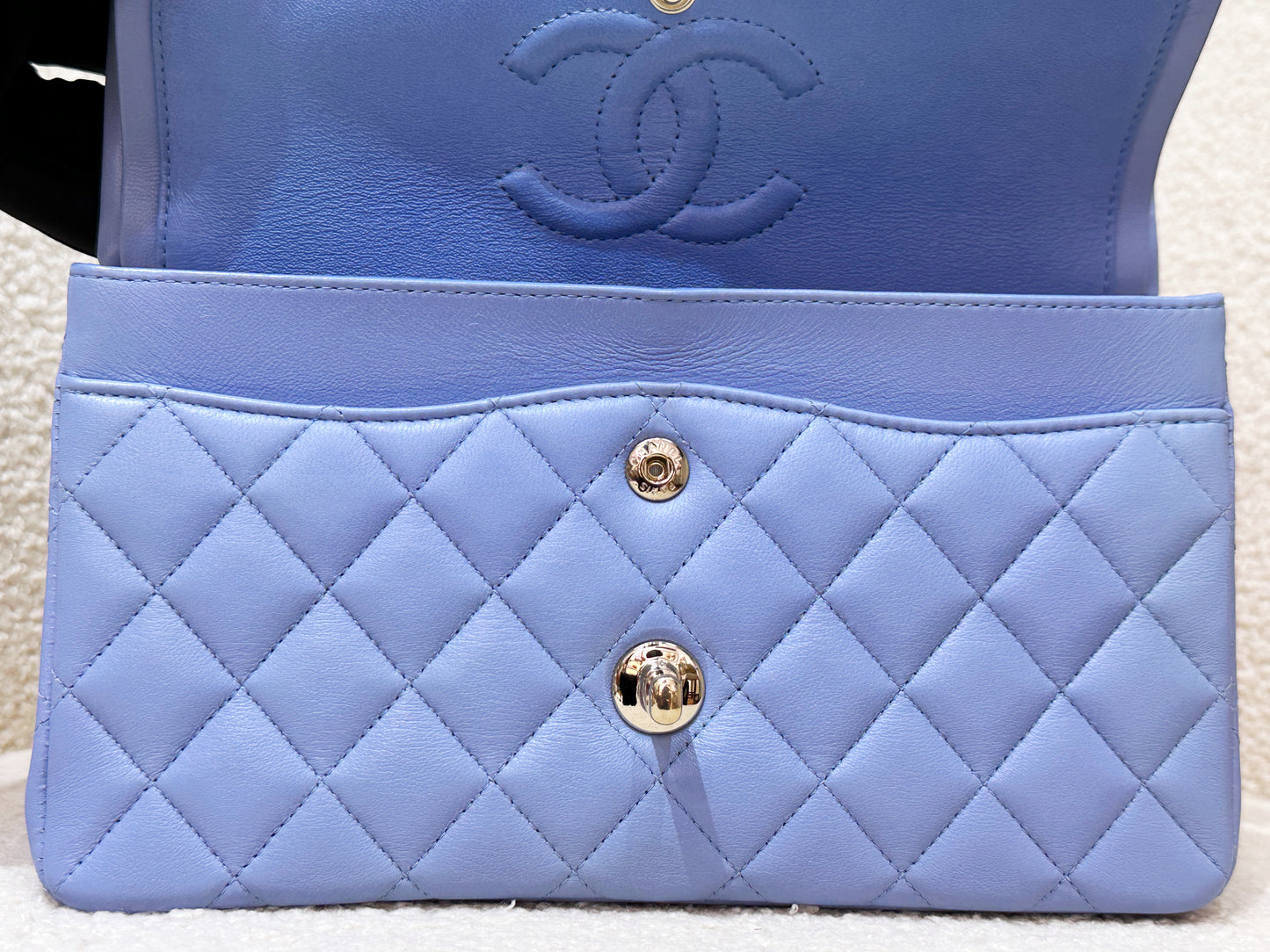 Chanel 21c Small Lambskin Classic Quilted Double Flap Bag Sky Blue GHW 3072 holo card
