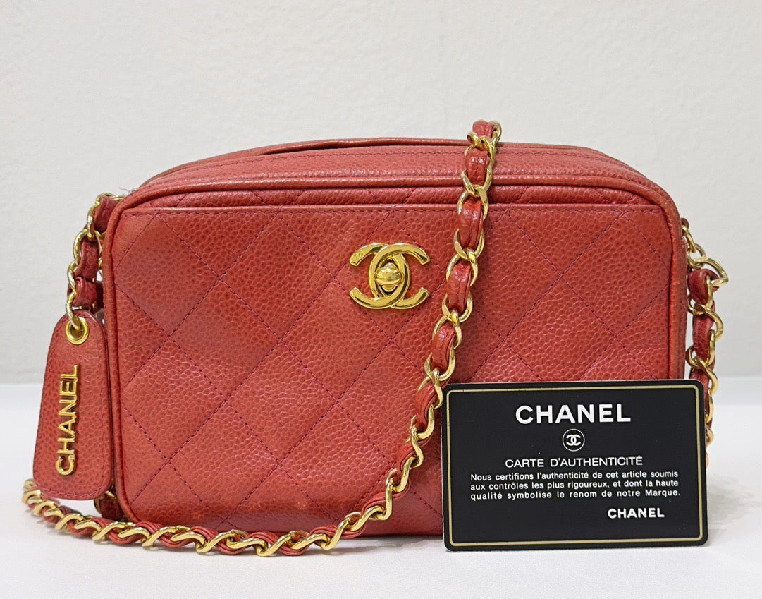 Chanel Caviar Quilted Camera Case Red