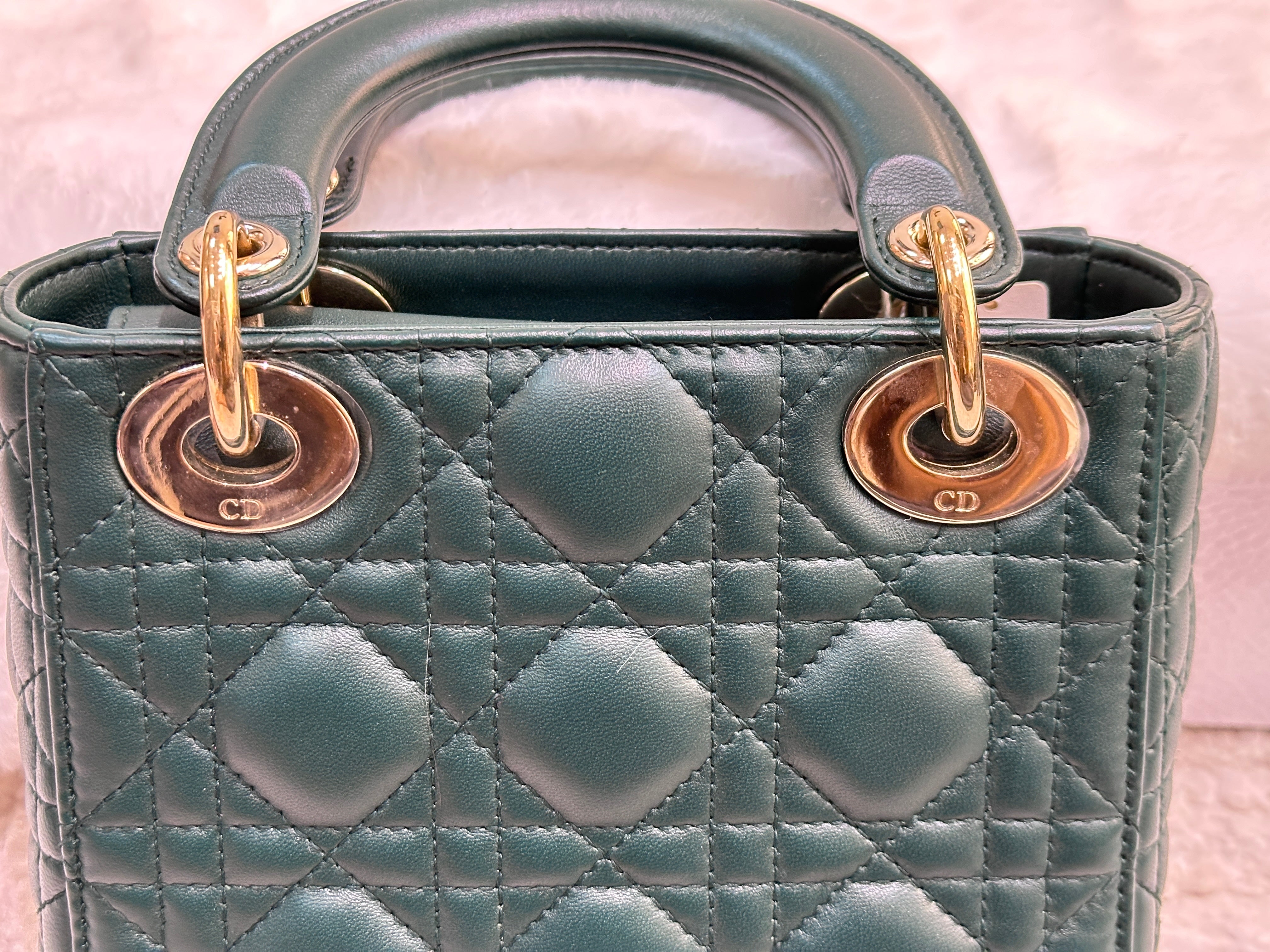 CHRISTIAN DIOR Lambskin Cannage Mini Lady Dior Green Jemeryluxury