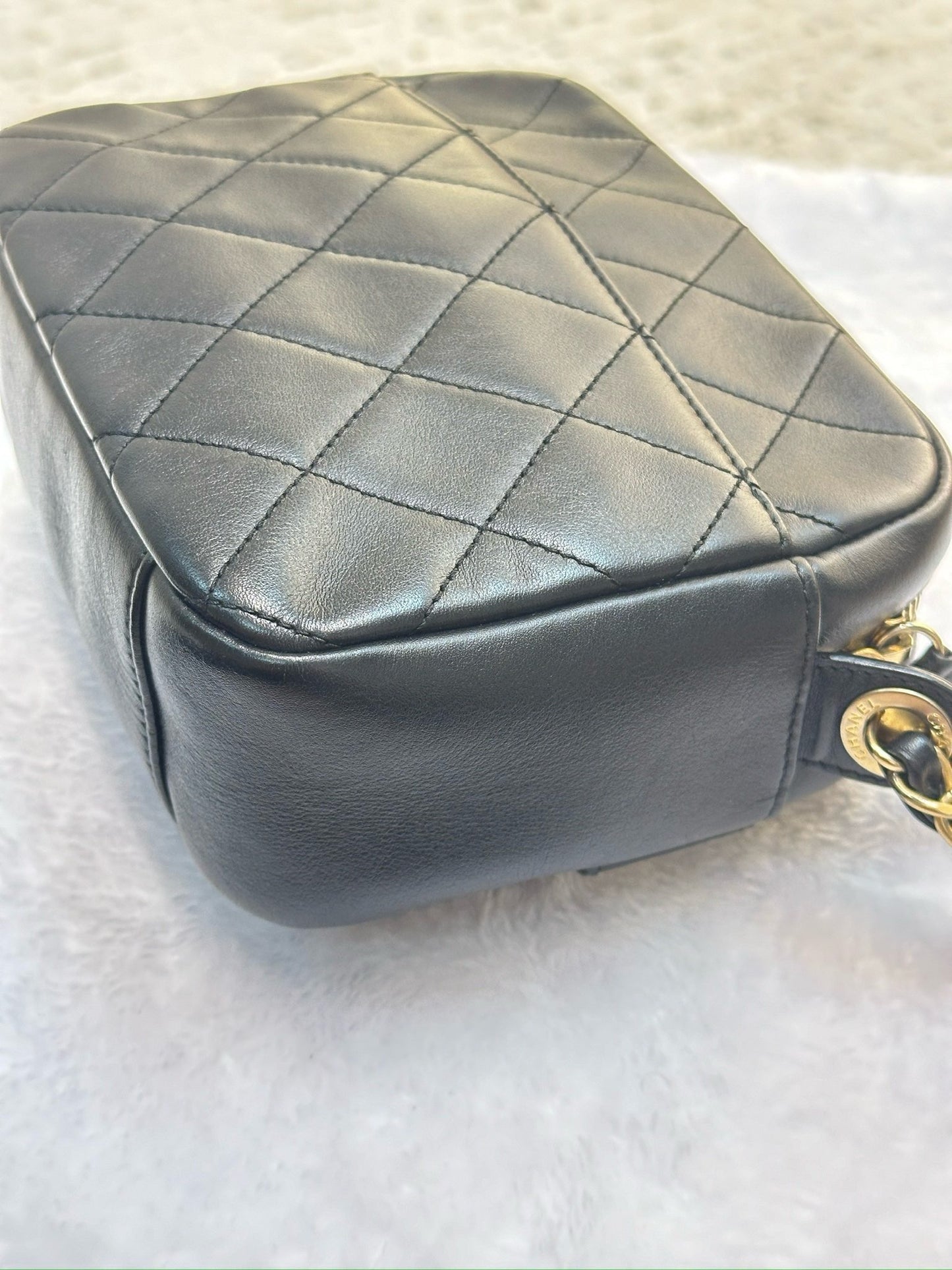 Chanel Calfskin Quilted Enchained Camera Case Bag Black