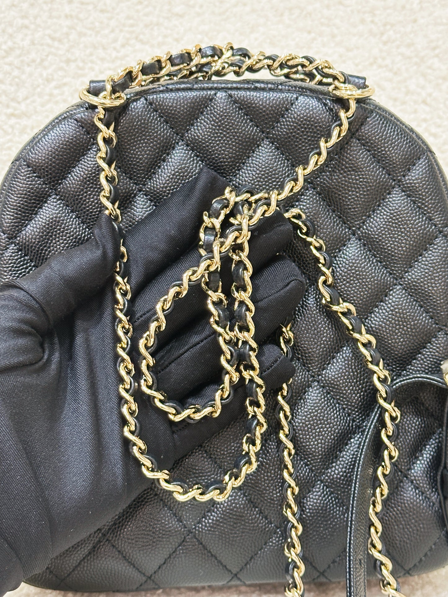 Chanel CC Day Backpack Quilted Caviar Mini Black 268 holo card