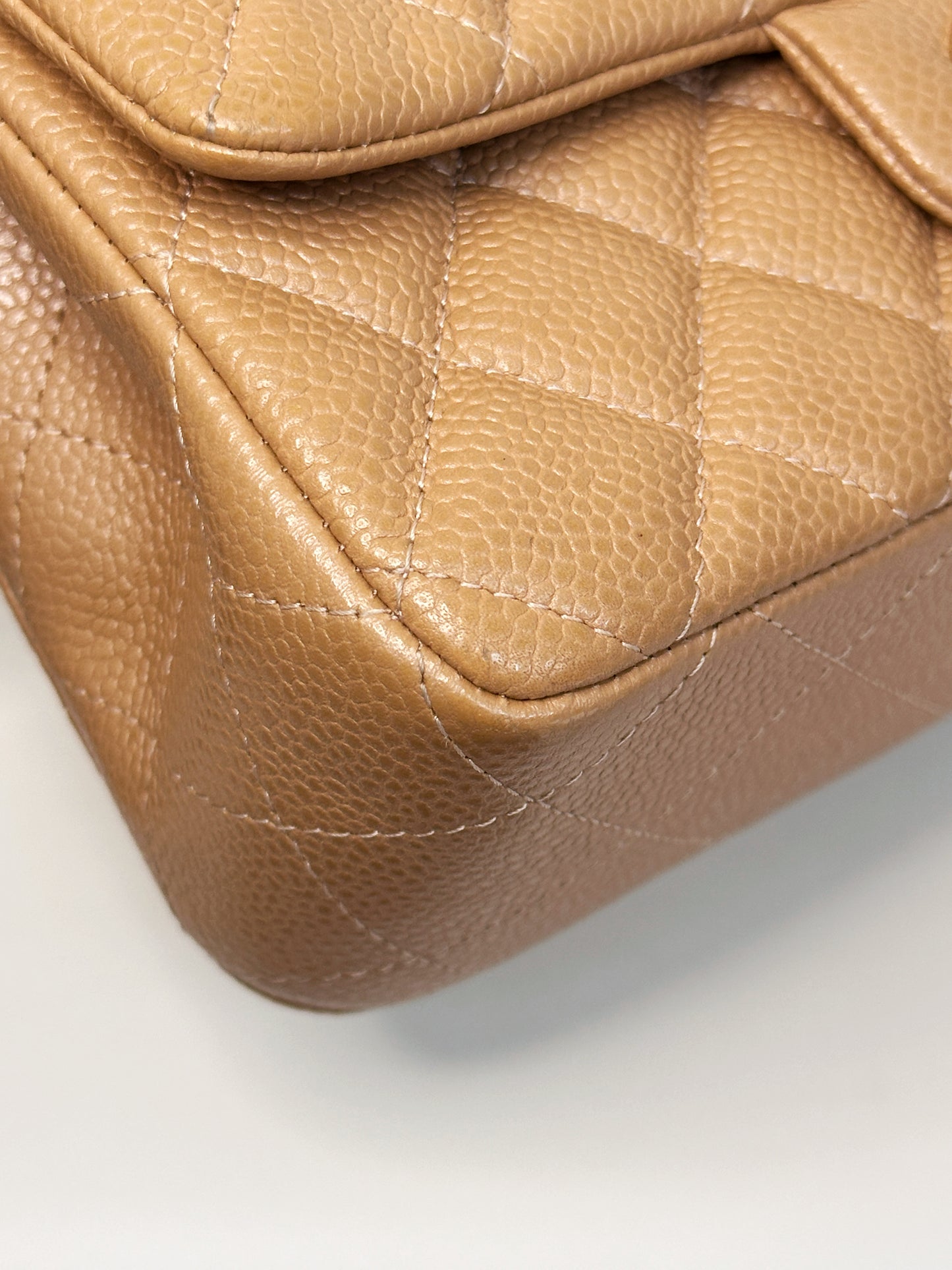 Chanel Classic Mini Rectangular Caviar Dark Beige Bag GHW 259 holo card (corner slightly touch)