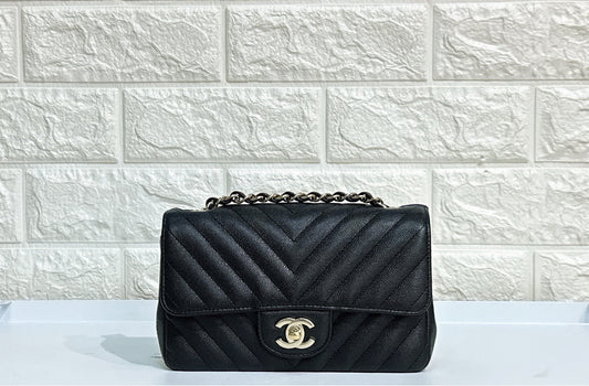 Chanel Chevron Classic Small Handbag Graine Caif Skin