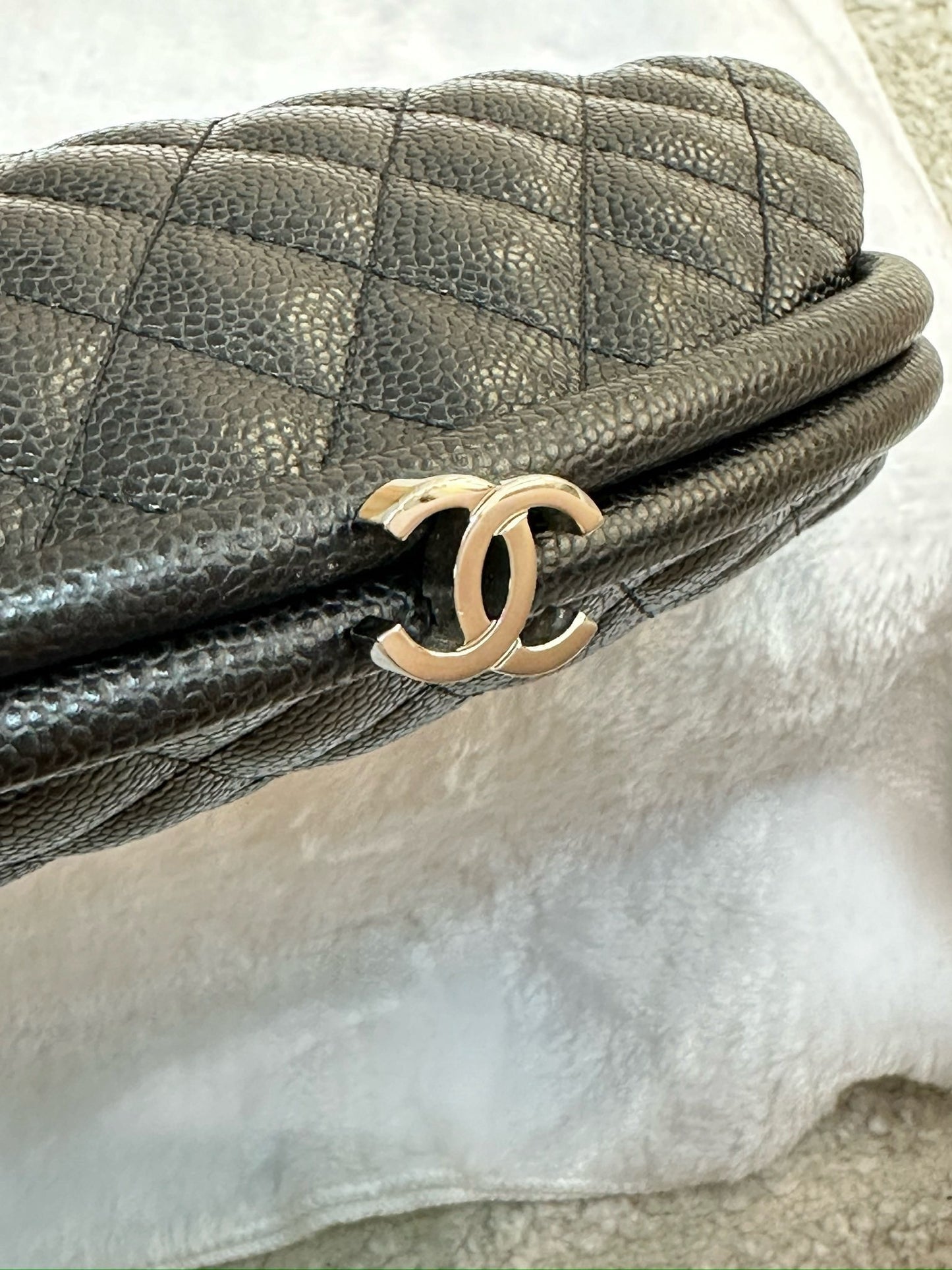 Chanel Quilted Timeless Kisslock Clutch Black Caviar SHW