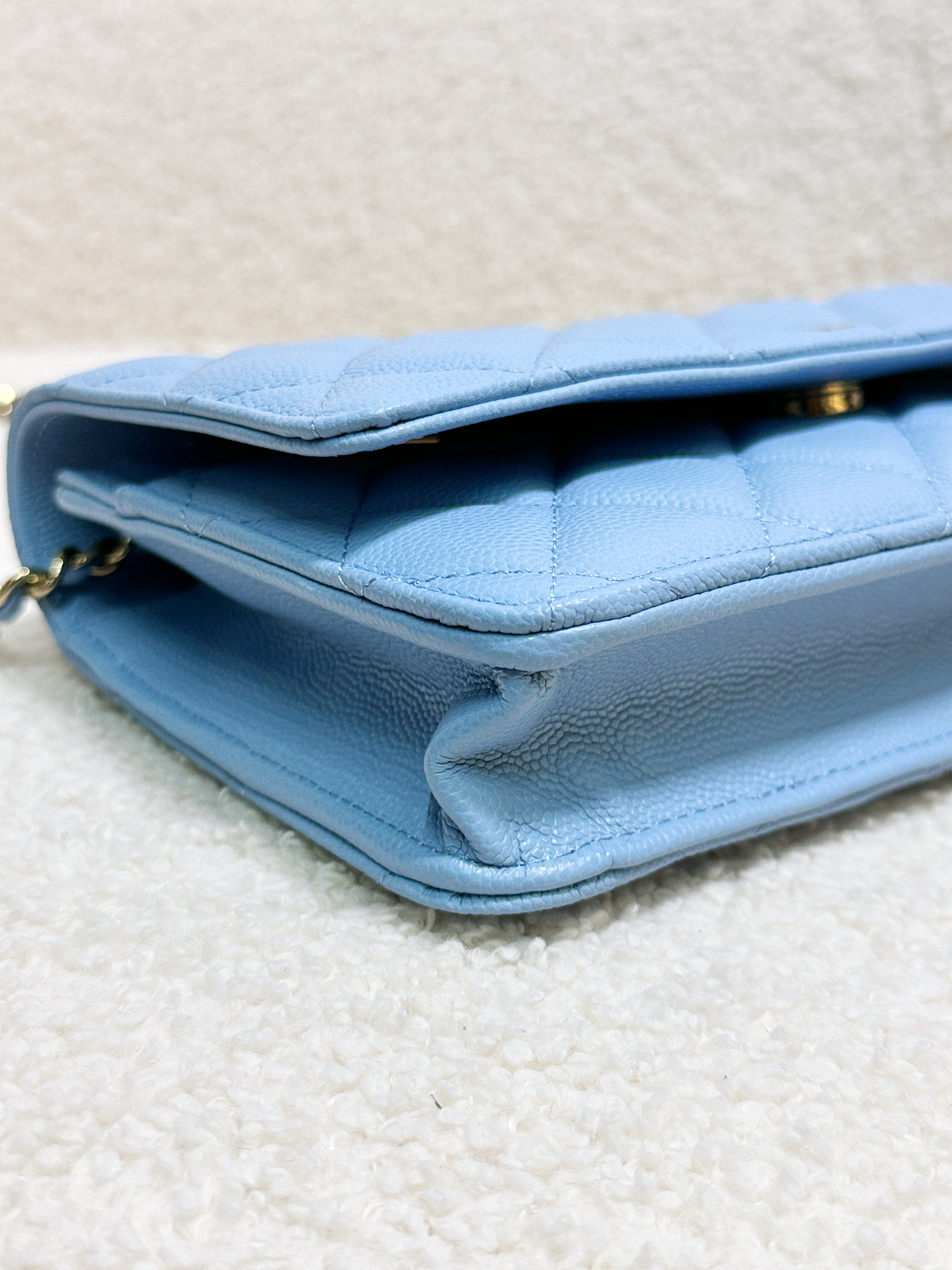 Chanel Classic Wallet on Chain Caviar Blue GHW G1L4 microchip