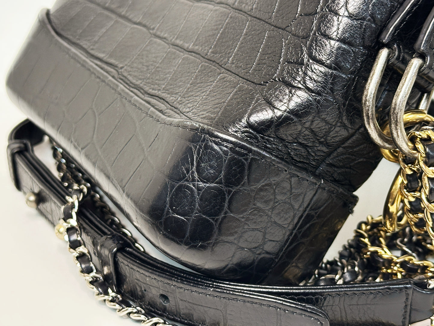 Chanel Small Gabrielle Hobo Bag Crocodile Embossed Calfskin Black 2822 holo card