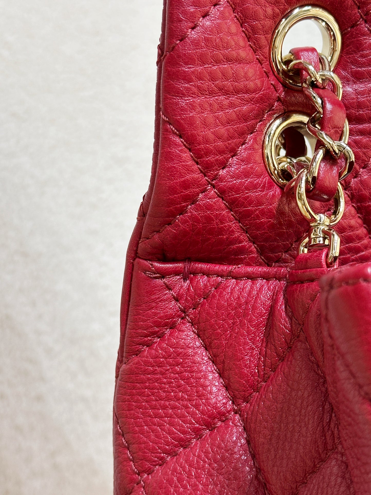 Chanel Red Grained Calfskin XL Small Travel Flap Bag Light Gold Hardware