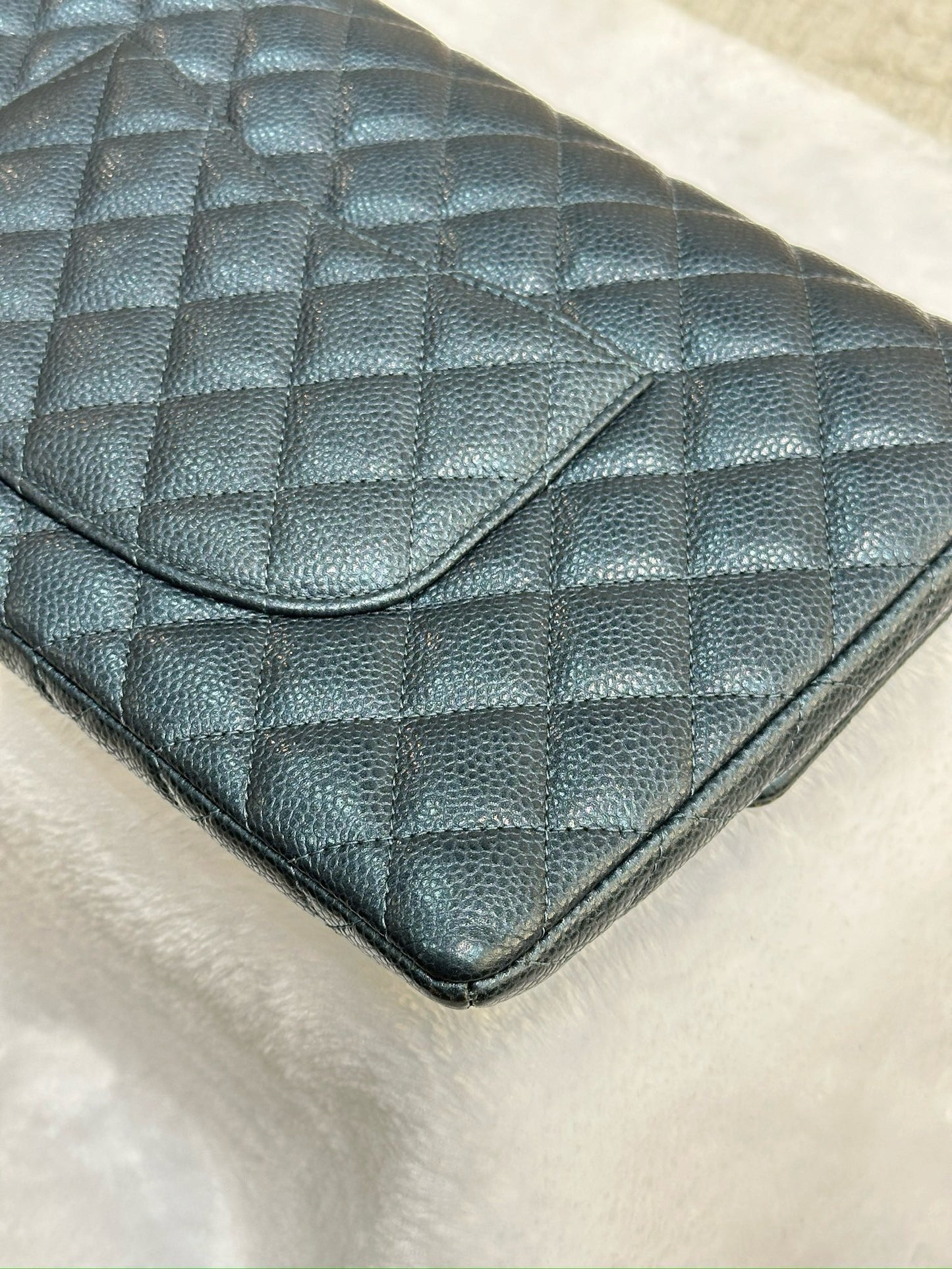 CHANEL Classic Large Clutch Blue Grained Calfskin GHW