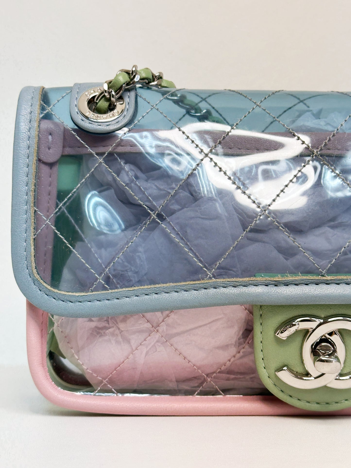 Chanel Coco Splash PVC Mini Flap Bag Blue/Pink/Green 2582 holo
