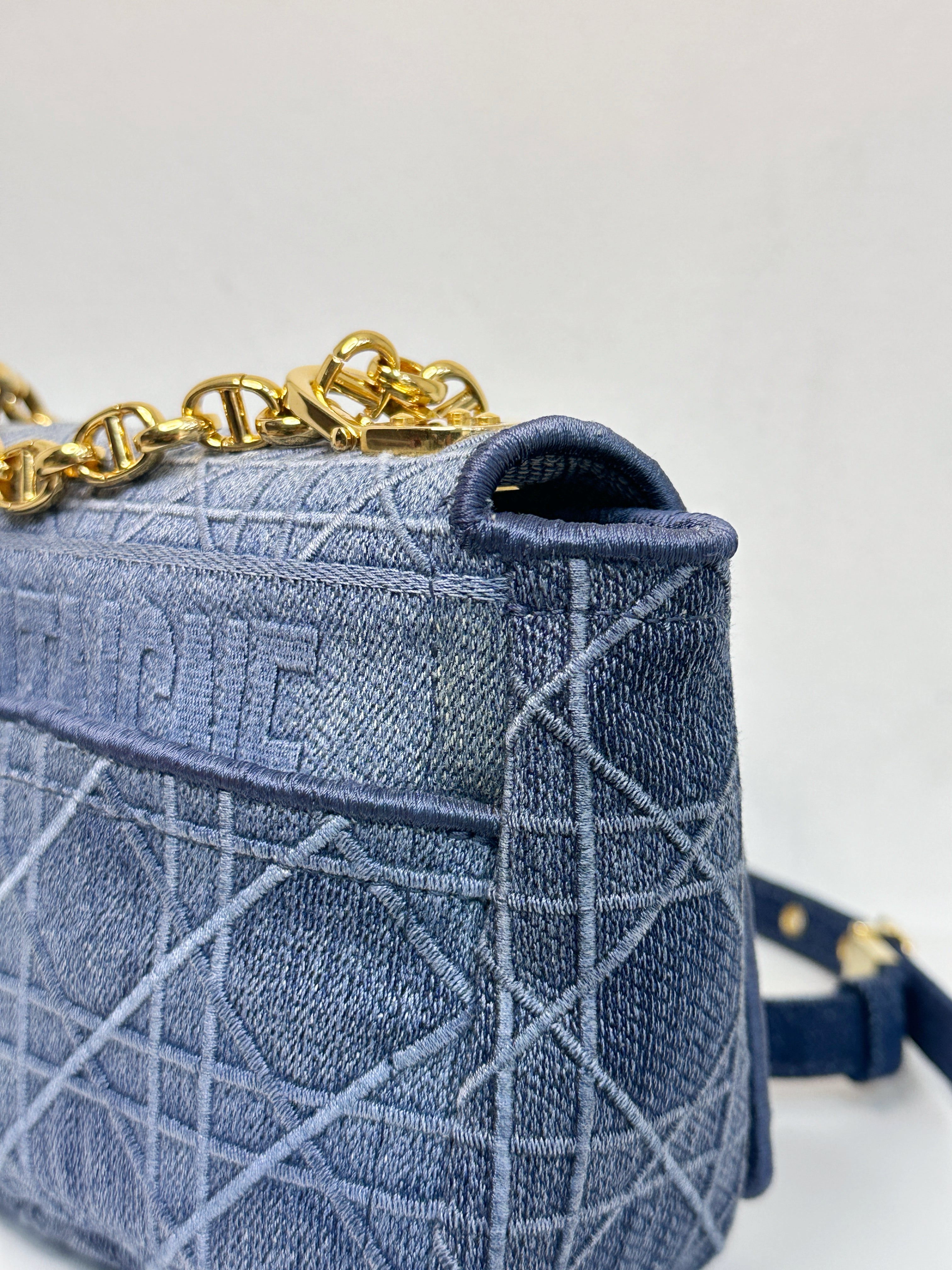 Christian Dior Denim Cannage Small Caro Bag Blue