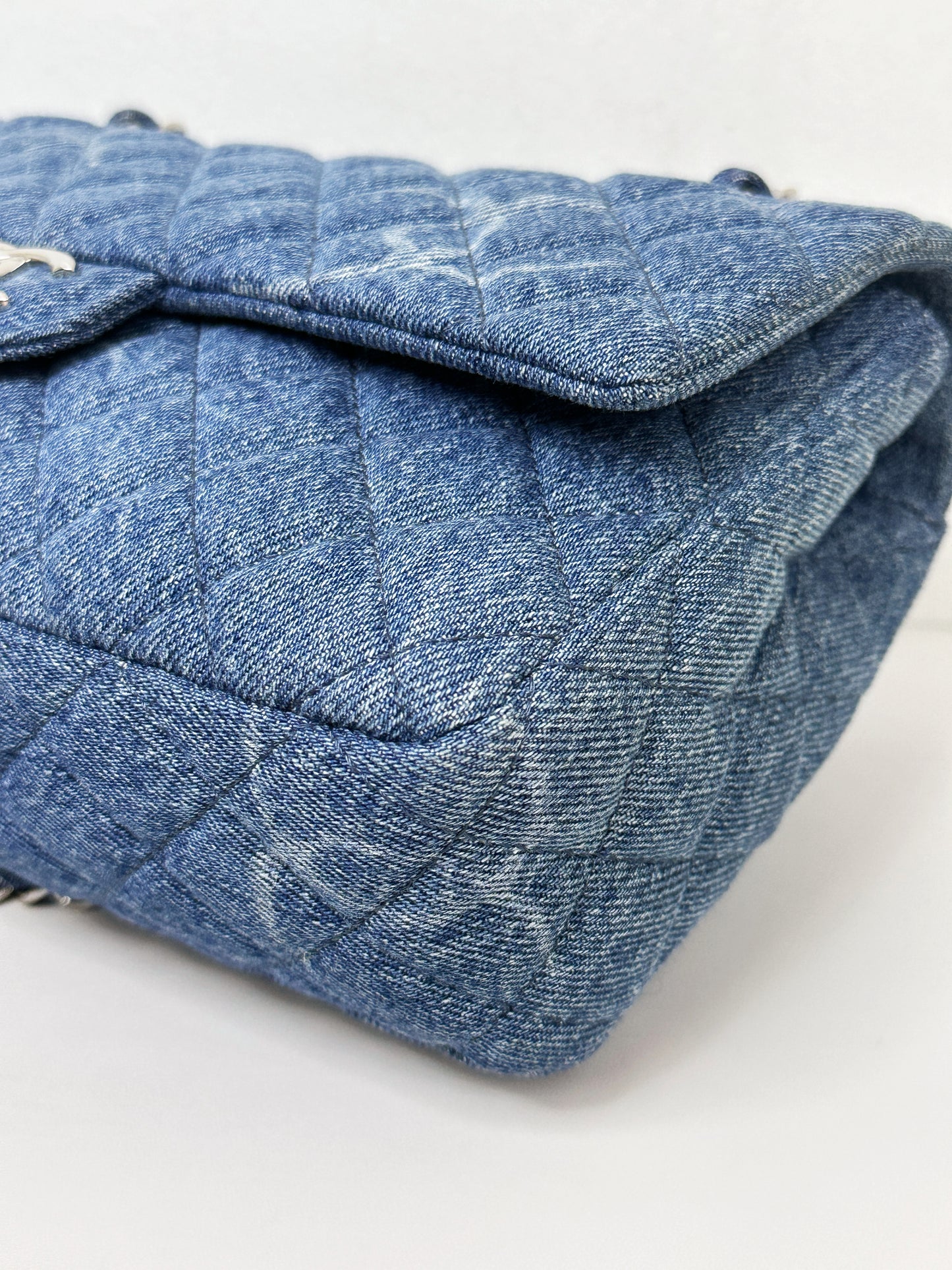 Chanel 20B Medium Blue Denim Quilted CC Single Flap SHW 3045 holo card