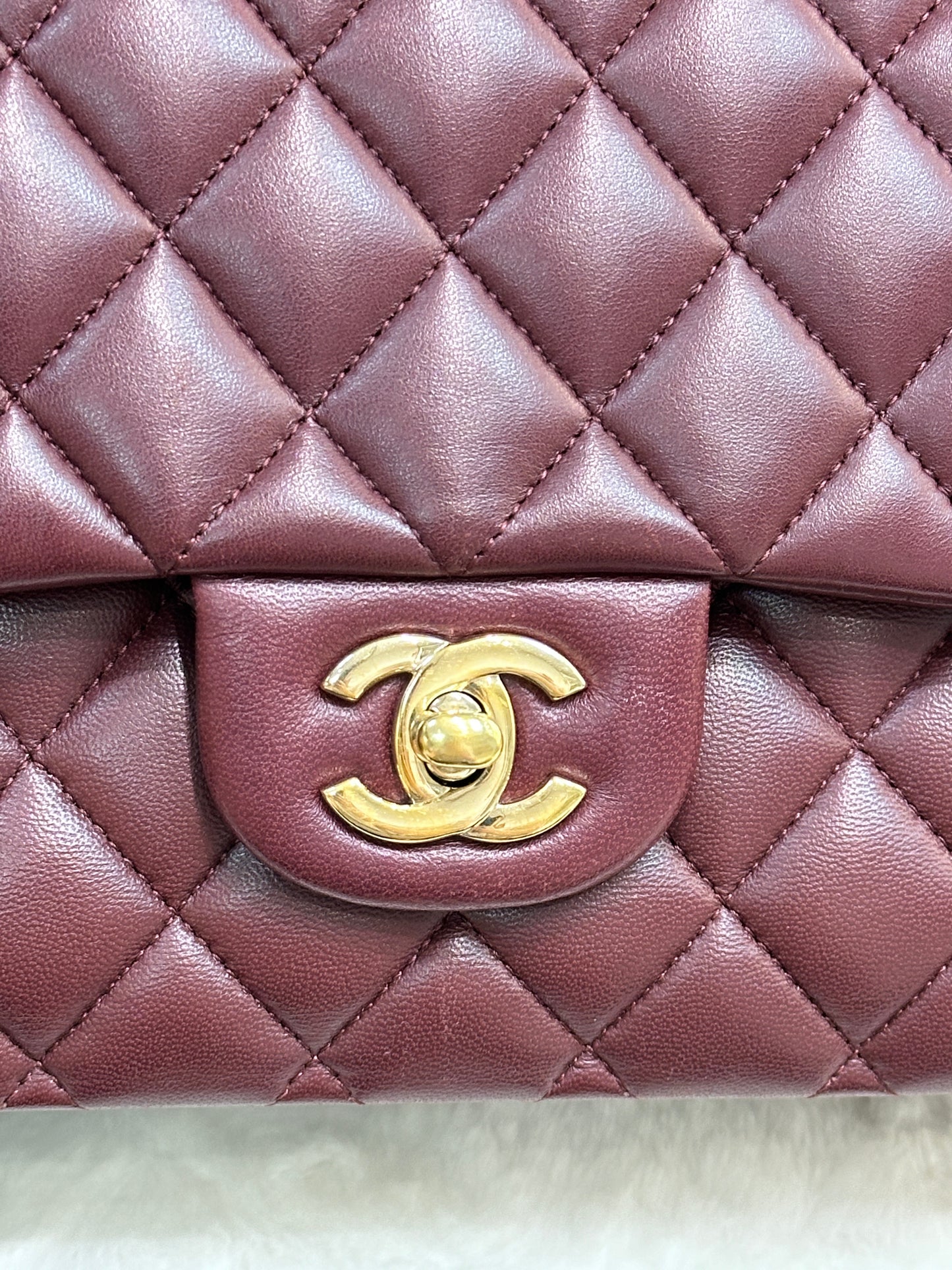 CHANEL Lambskin Quilted Medium Double Flap Burgundy