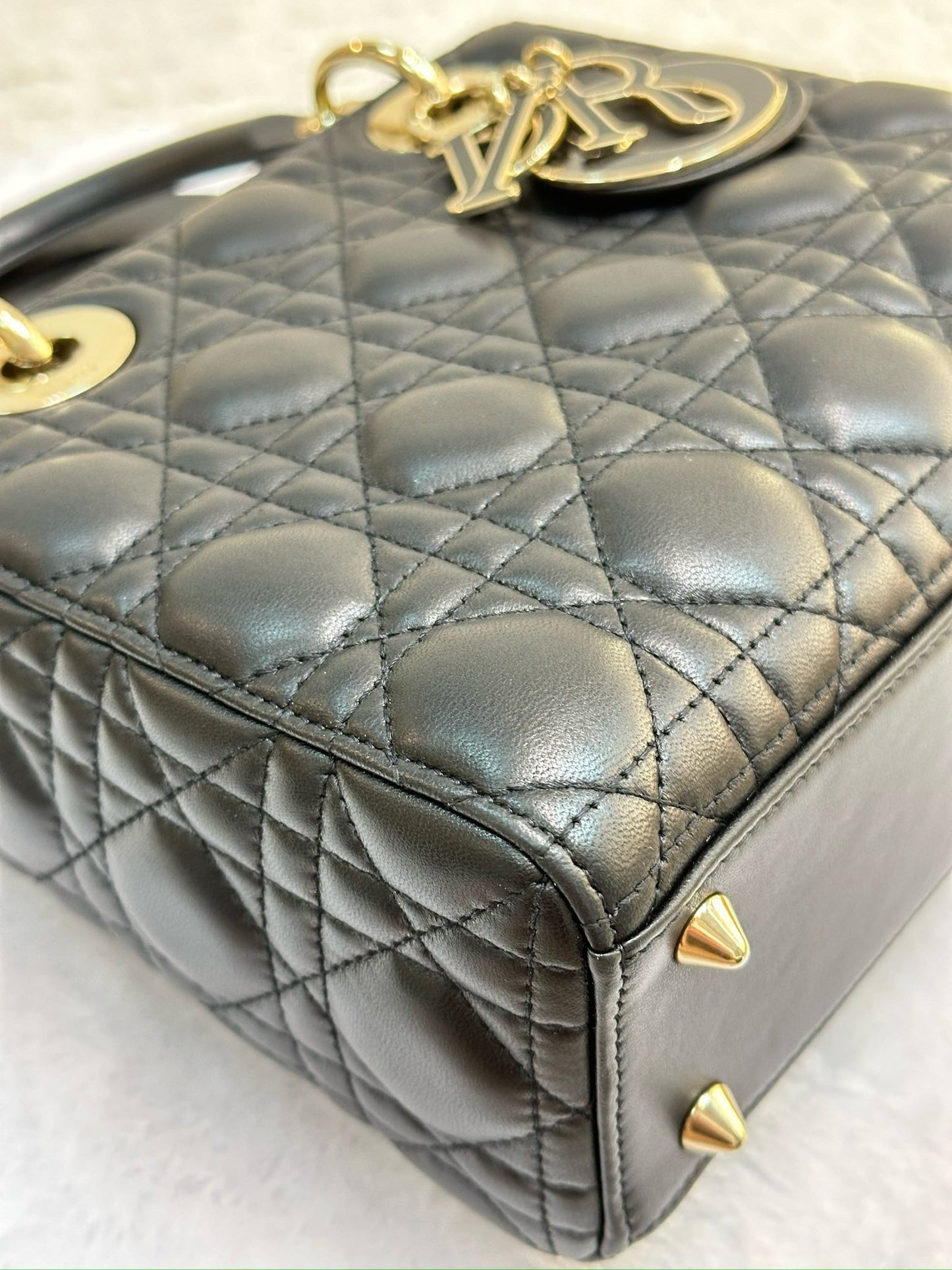 Christian Dior Small Cannage Lambskin My Lady Dior ABC Bag Black GHW