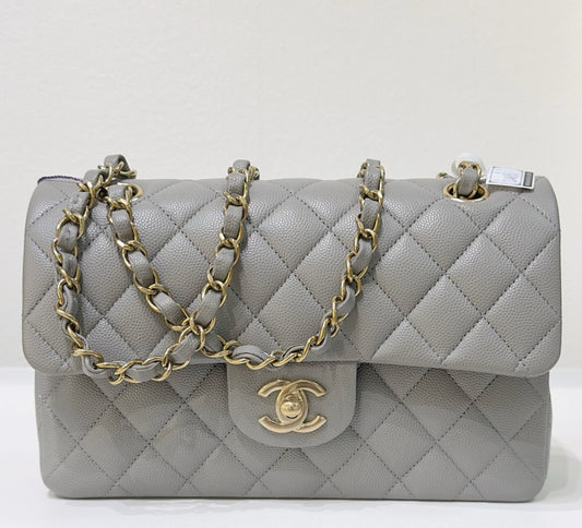 Chanel Small Caviar Quilted Double Flap Grey LGHW