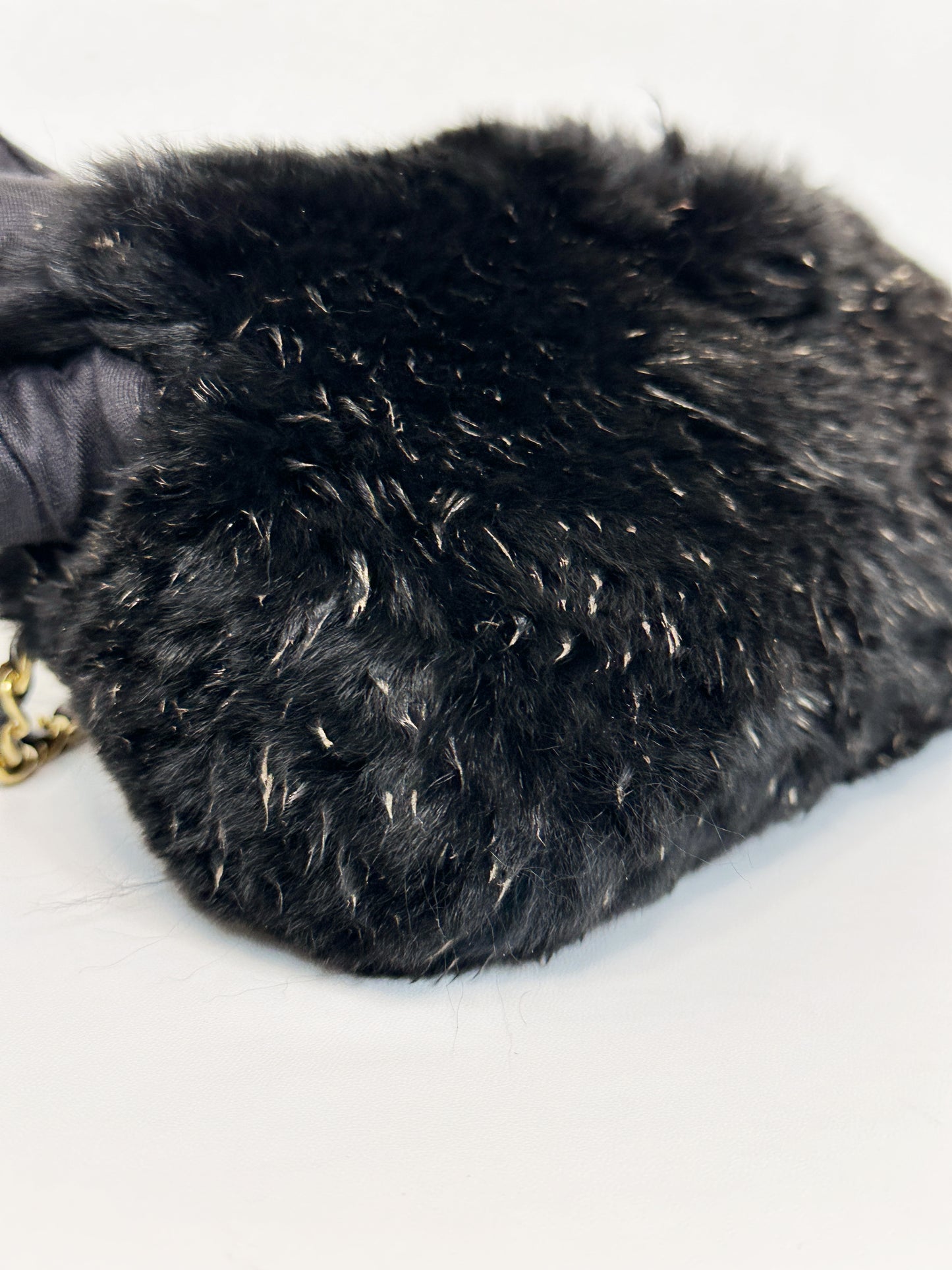 Chanel CC Black Fur Chain Clutch 2270 holo card