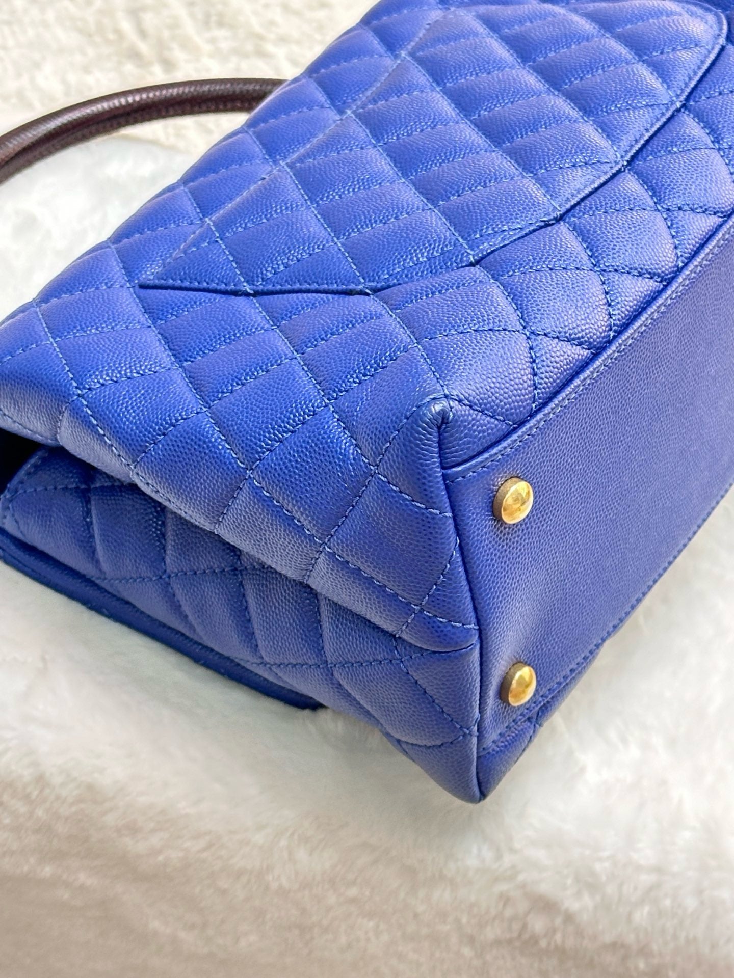 Chanel Medium Caviar Lizard Embossed Quilted Coco Handle Flap Dark Blue