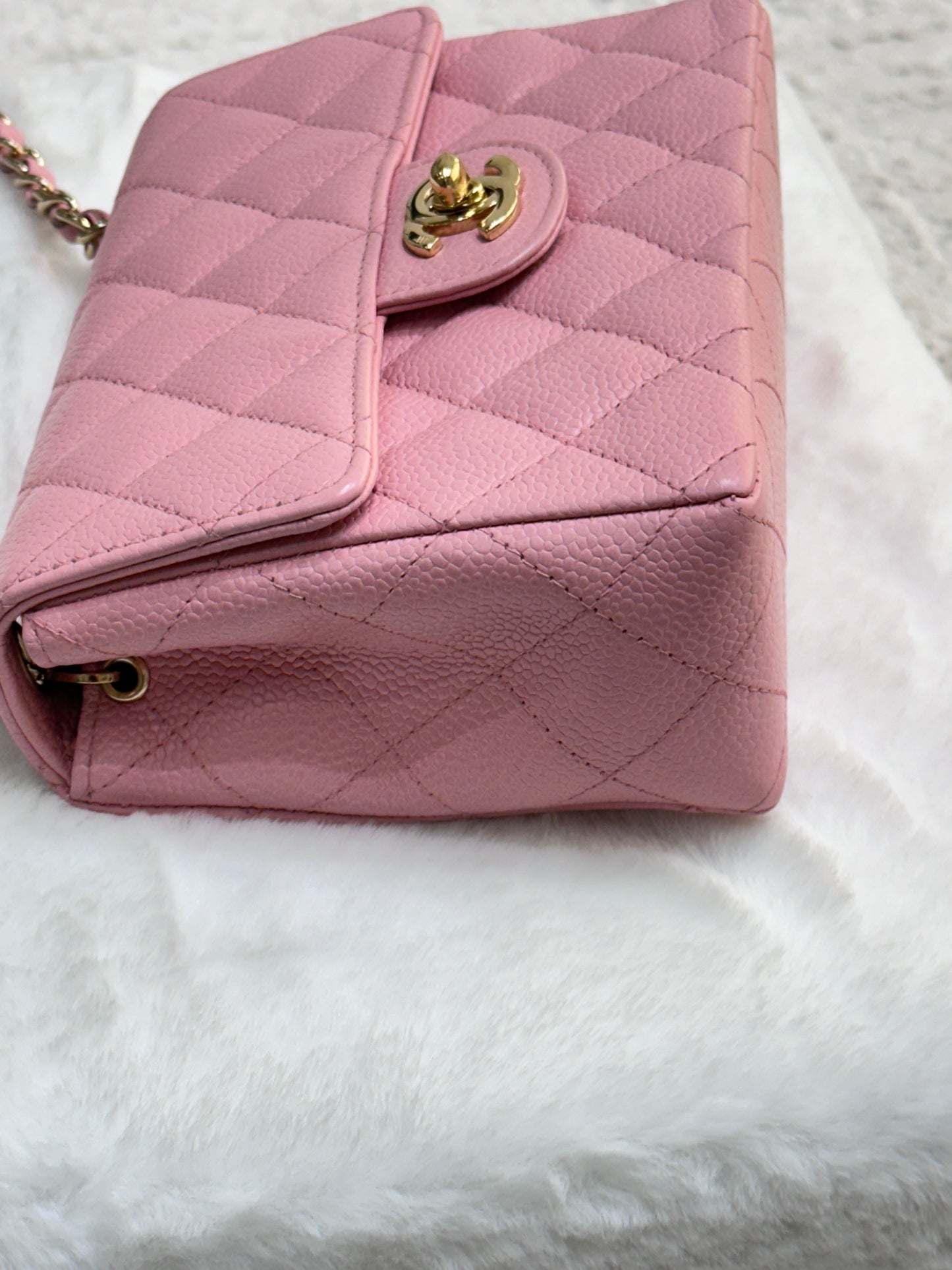 Chanel Mini Square Classic Caviar Flap Pink. Body lightly touched