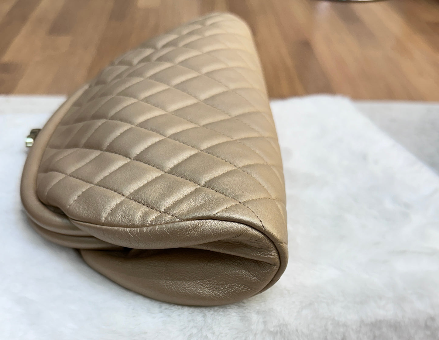 Chanel Quilted Champagne Half-Moon Clutch Bag