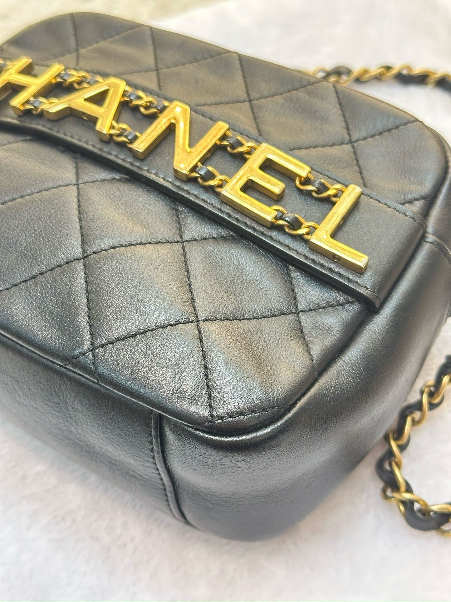 Chanel Calfskin Quilted Enchained Camera Case Bag Black