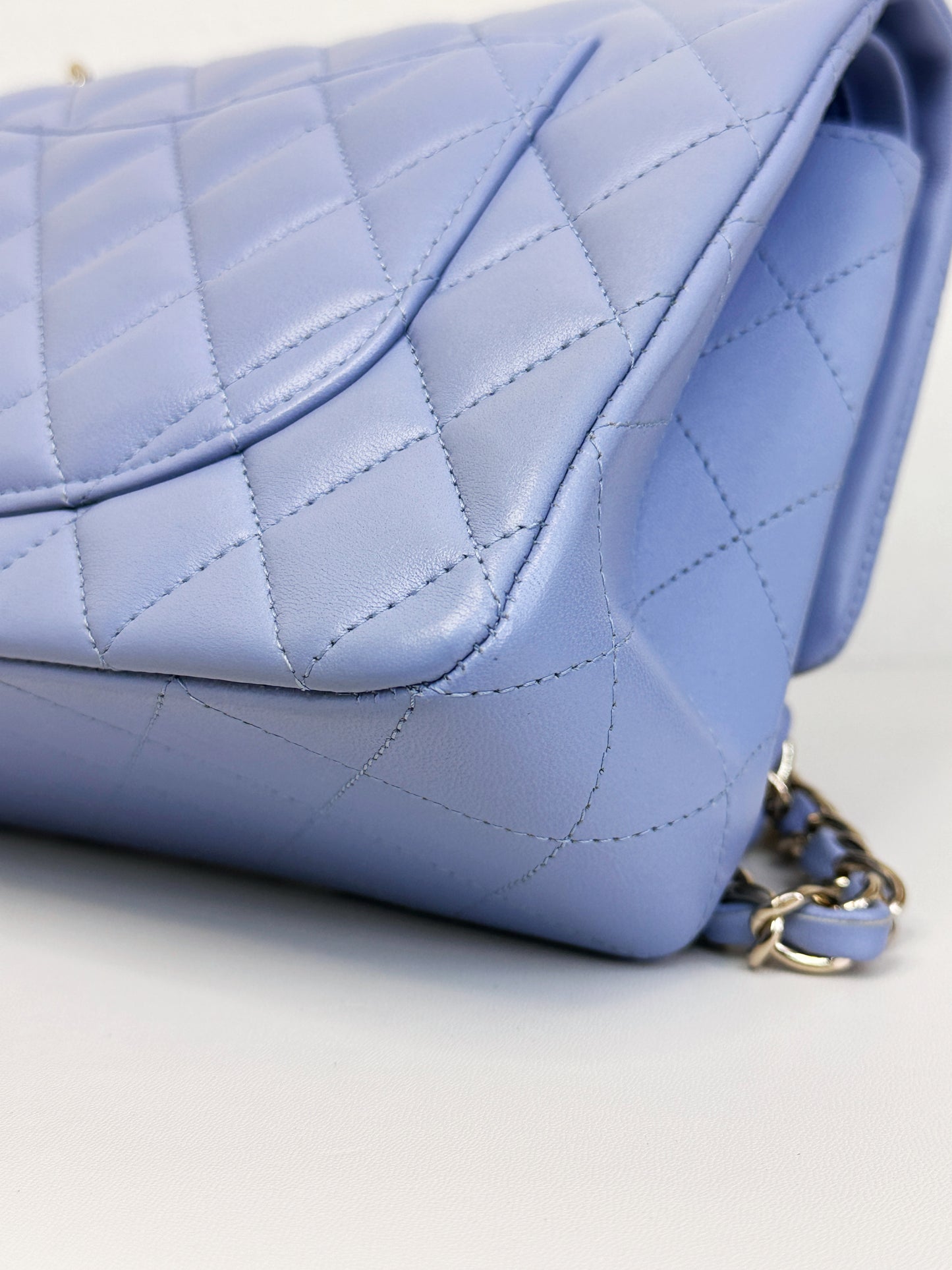 Chanel 21c Small Lambskin Classic Quilted Double Flap Bag Sky Blue GHW 3072 holo card