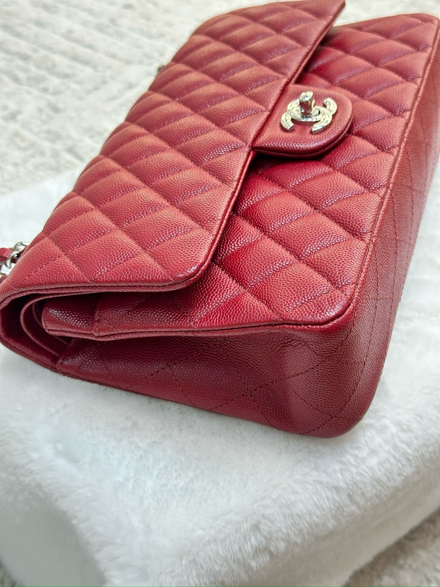 Chanel Medium Caviar Double Flap Red Bag SHW 17B