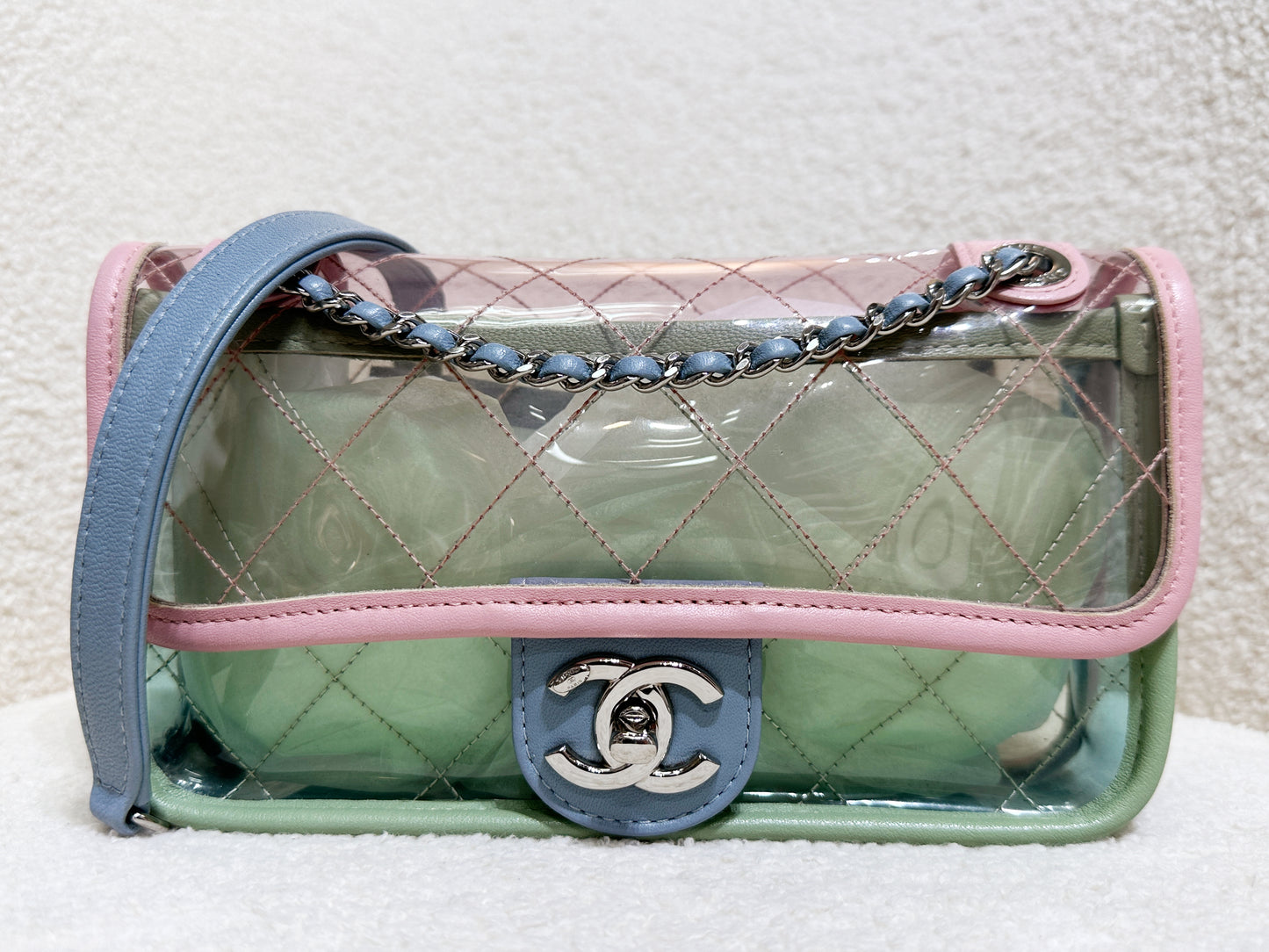 Chanel Coco Splash PVC Mini Flap Bag Pink/Green/Blue 2576 holo card