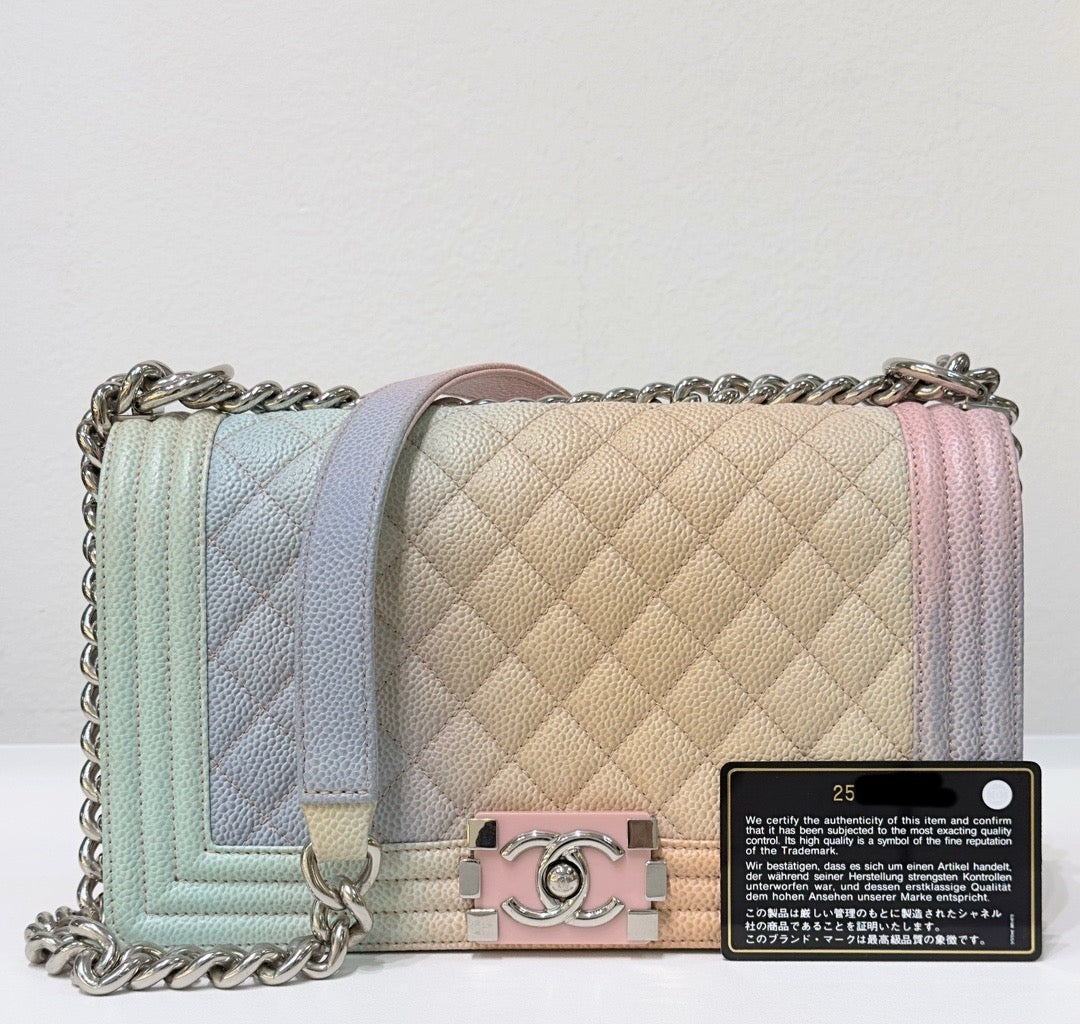 Chanel Medium Caviar Quilted Rainbow Boy Flap Pink Multicolor