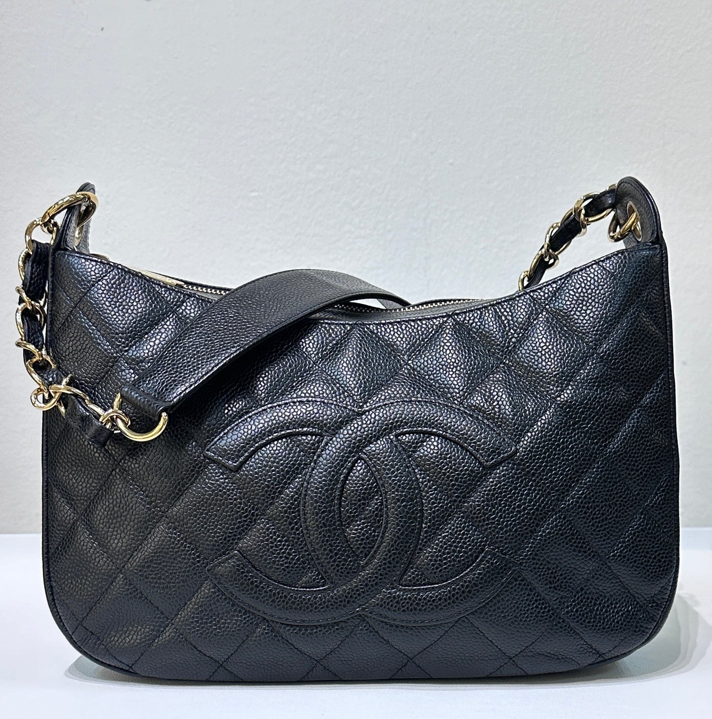 Chanel Medium Caviar Quilted Pochette Shoulder Bag Black GHW