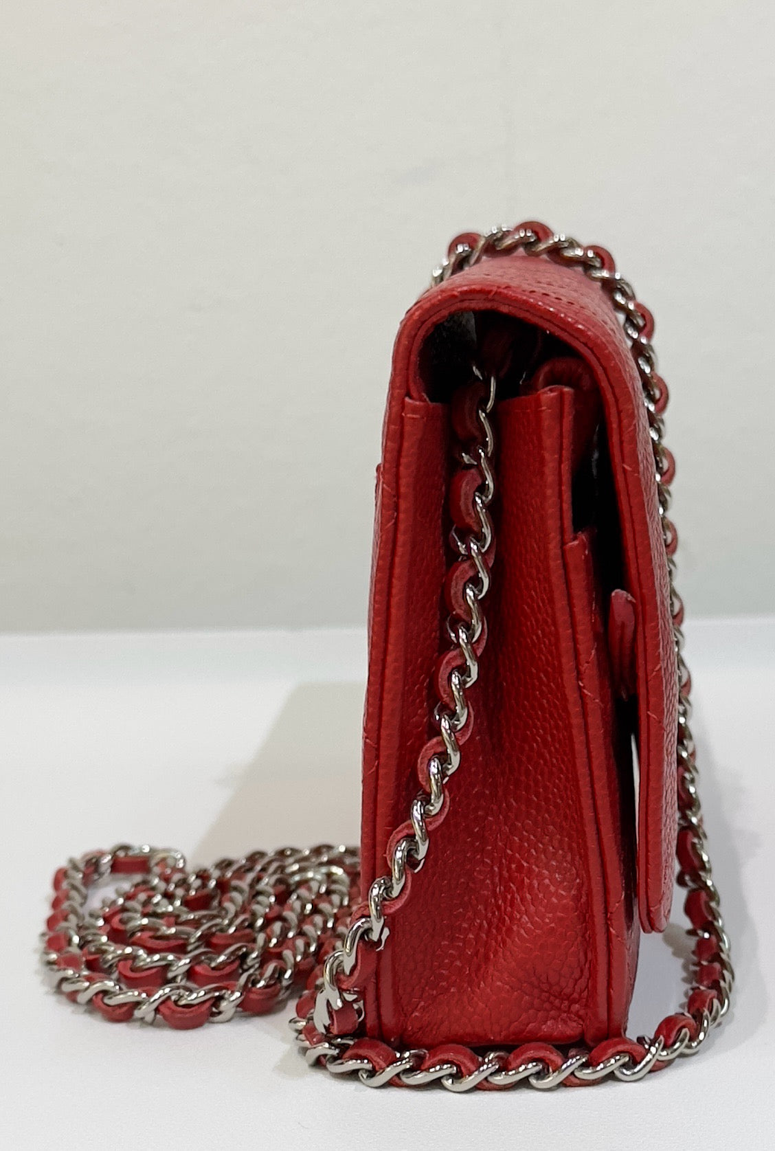 Chanel Caviar Quilted Wallet on Chain WOC Red 1874 holo card