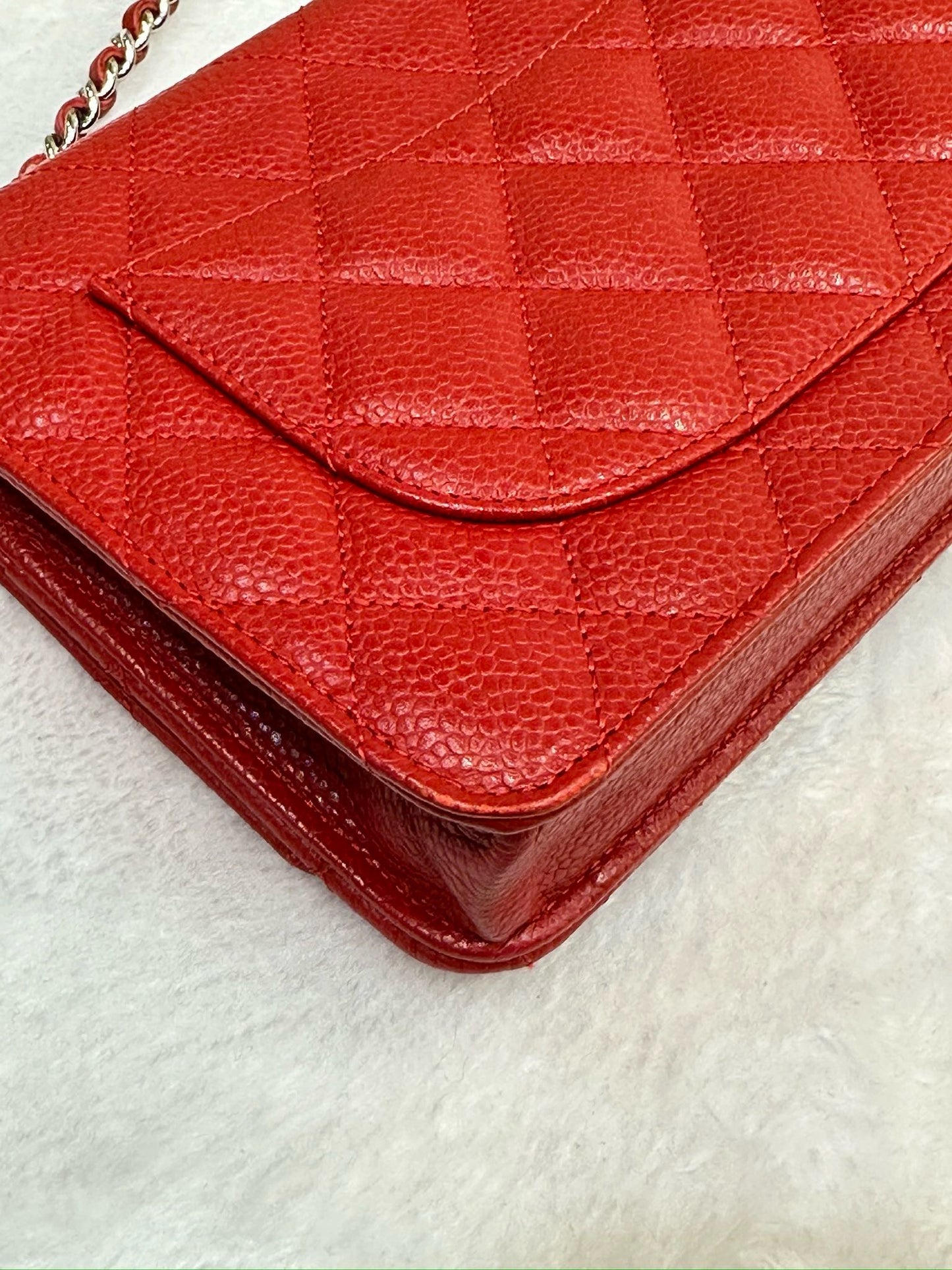 Chanel Caviar Quilted Wallet on Chain WOC Red 1874 holo card