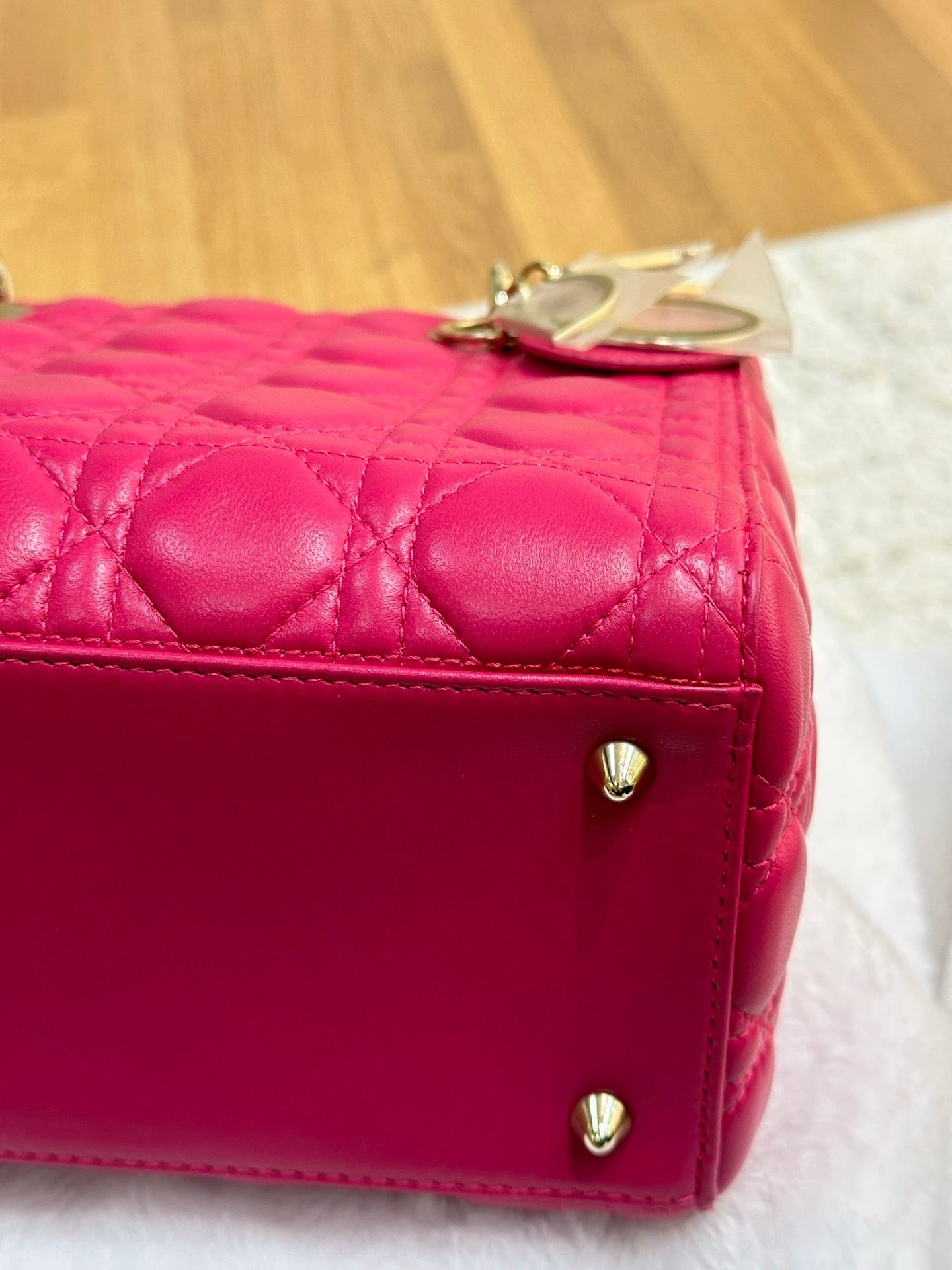 Christian Dior Medium Cannage Lambskin Lady Dior Bag Fuschia Pink GHW