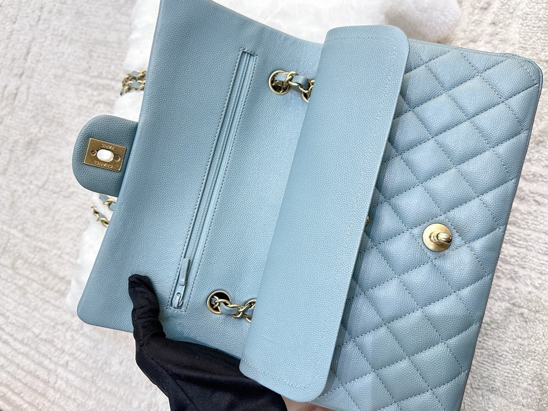 Chanel Medium Classic Sky Blue Bag 18C