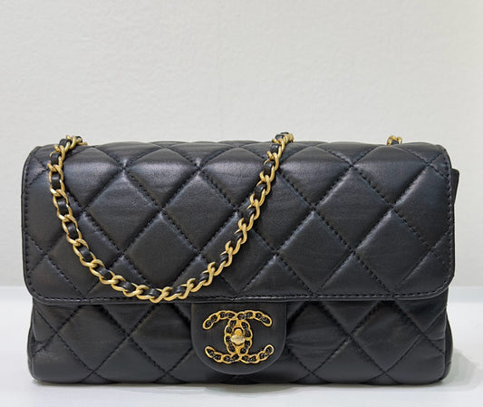 Chanel Small Black Quilted Lambskin Chain Flap GHW