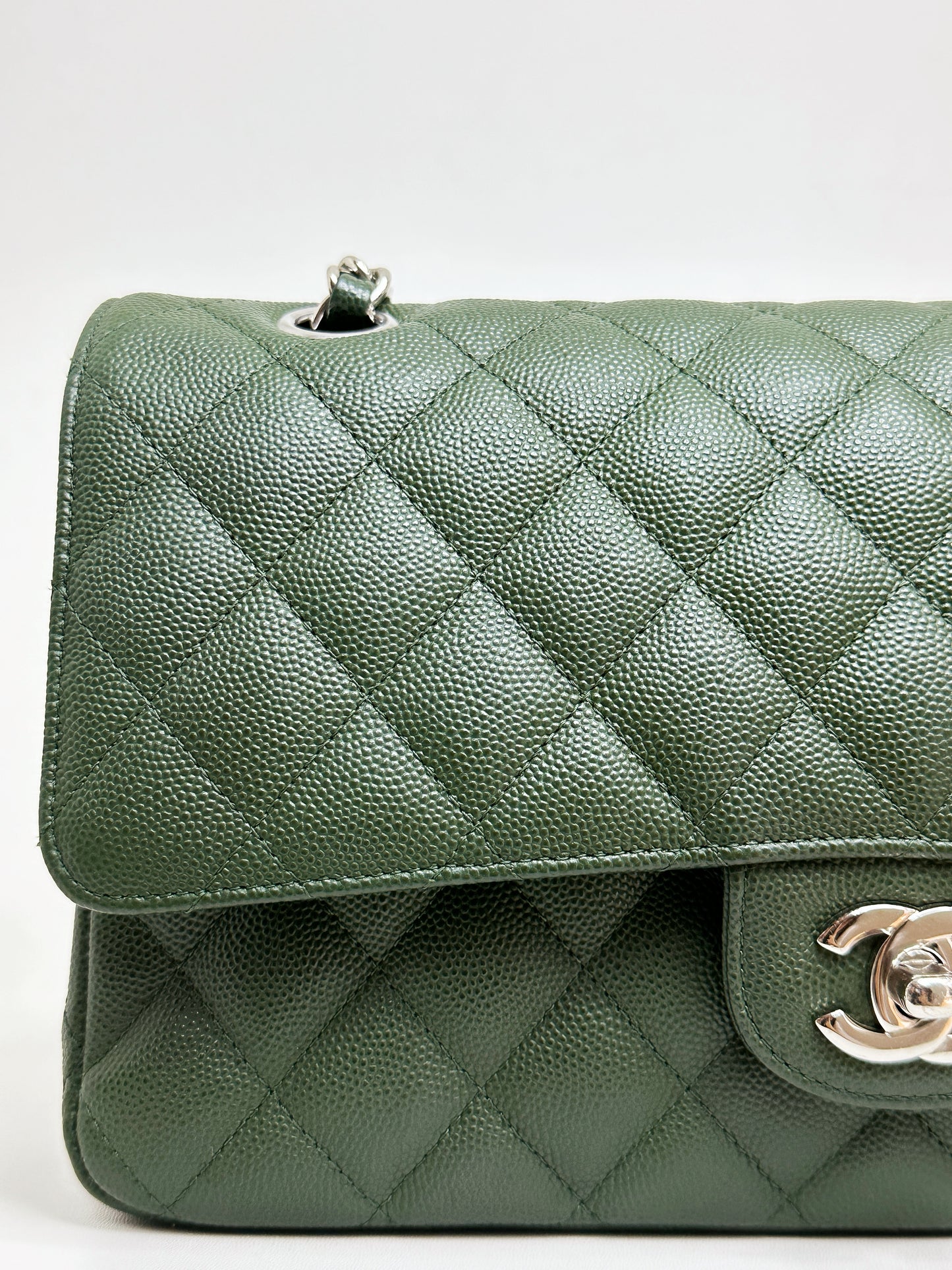 Chanel Medium Classic Quilted Double Flap Bag Green 2517 holo