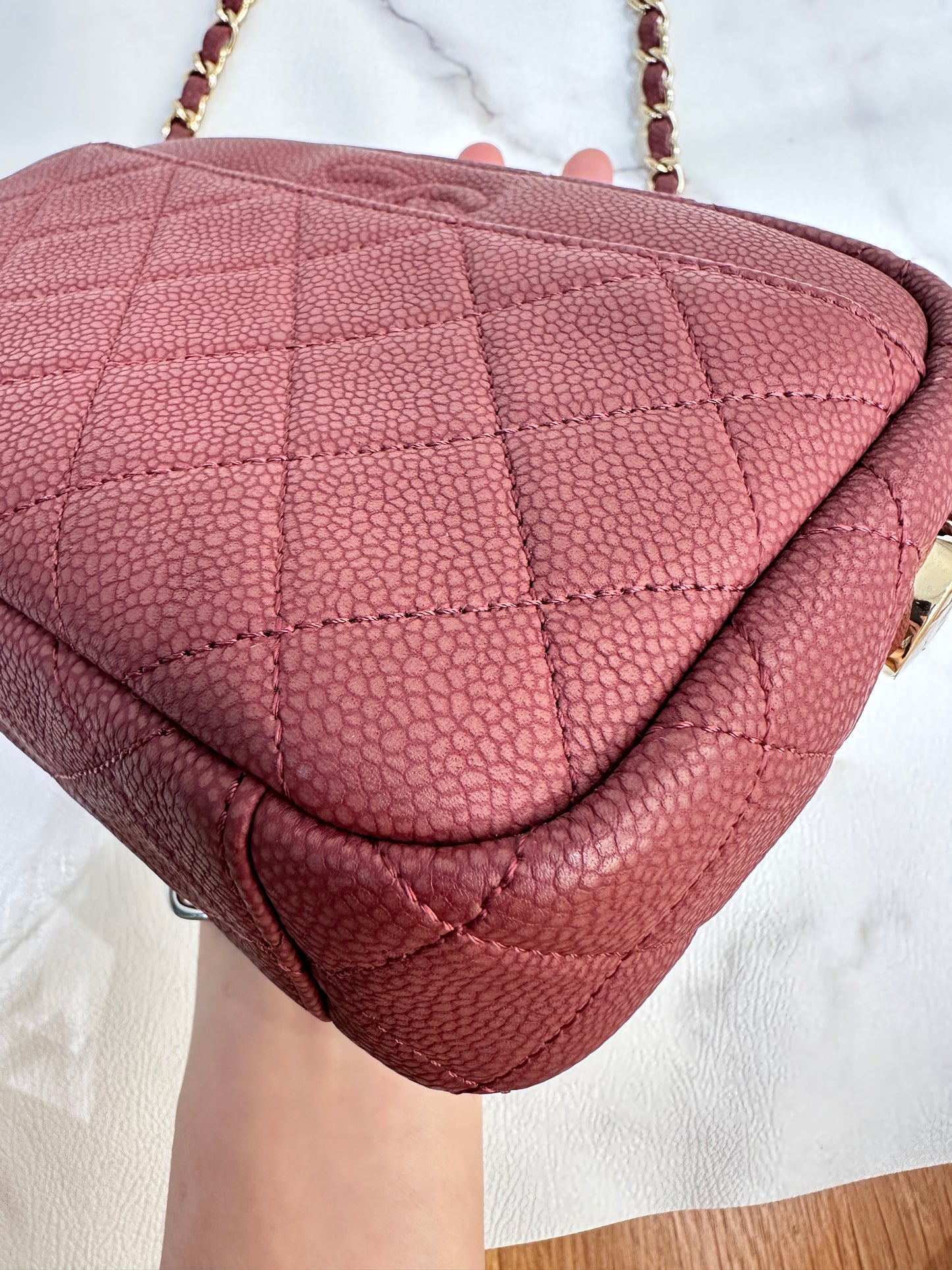 CHANEL Caviar Quilted Mini Coco Tassel Camera Case Burgundy