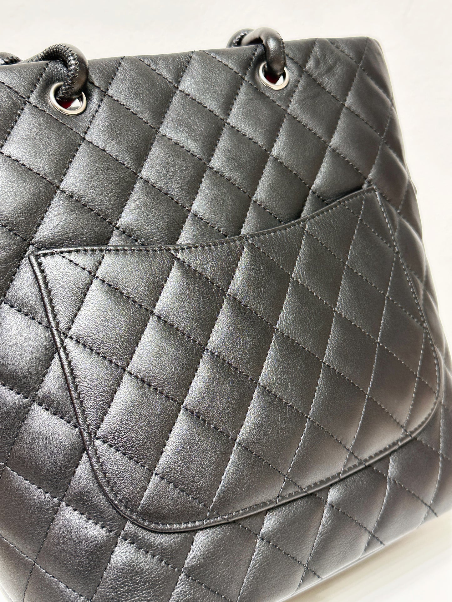 Chanel Calfskin Cambon Line Medium Tote Bag Black 1531 holo